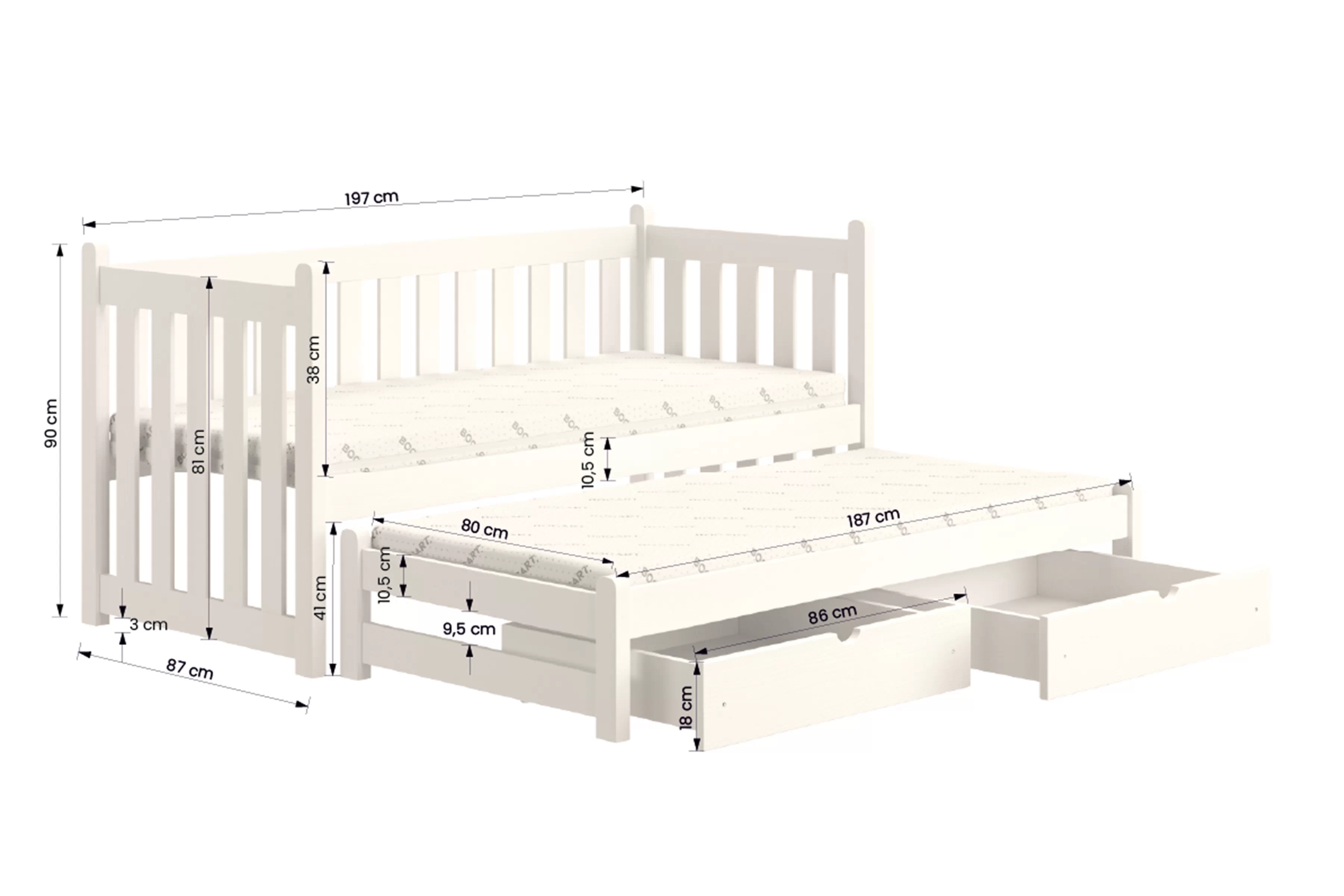 Posteľ prízemná Swen výsuvna so zásuvkami - Borovica / 80x190