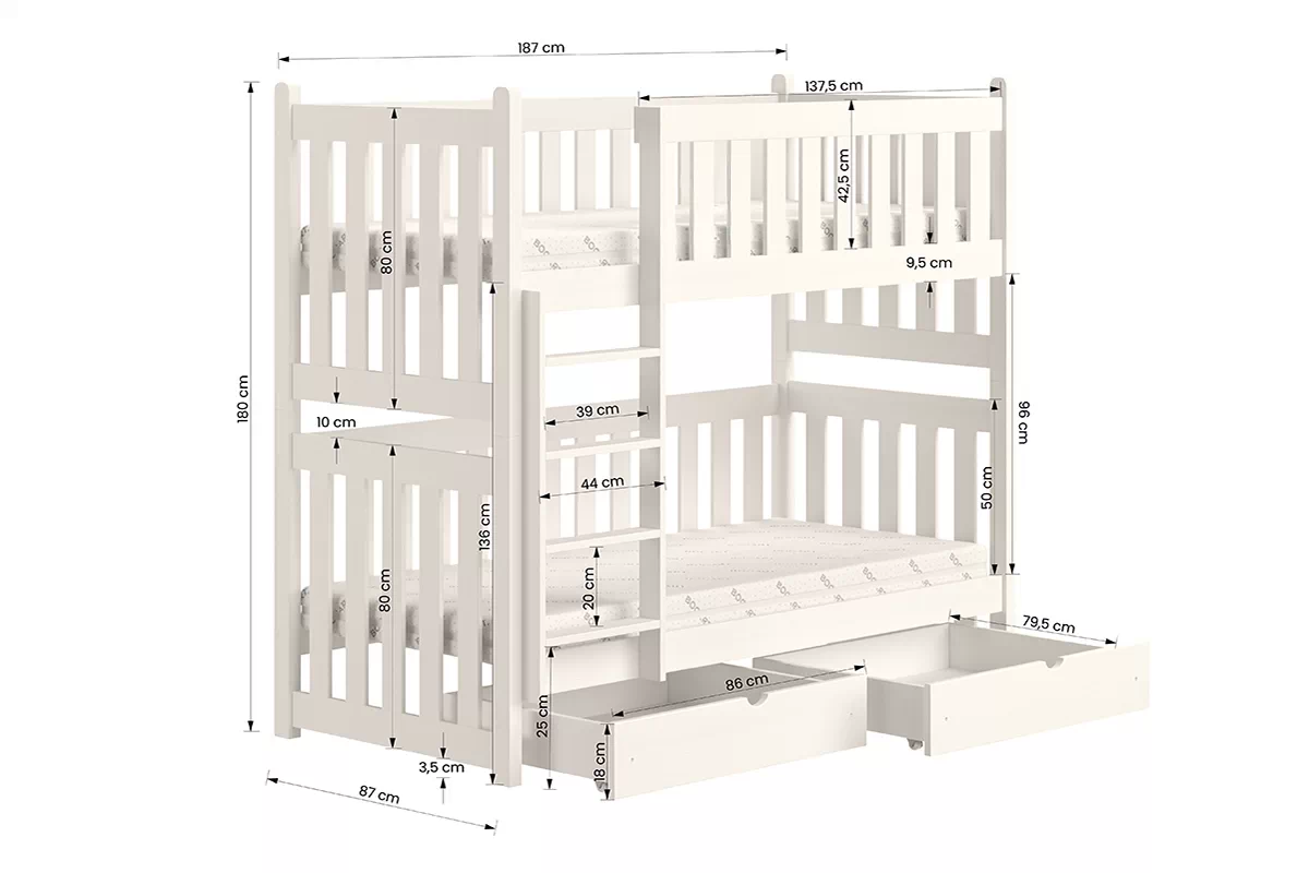 Posteľ poschodová Swen - Biely / 80x180