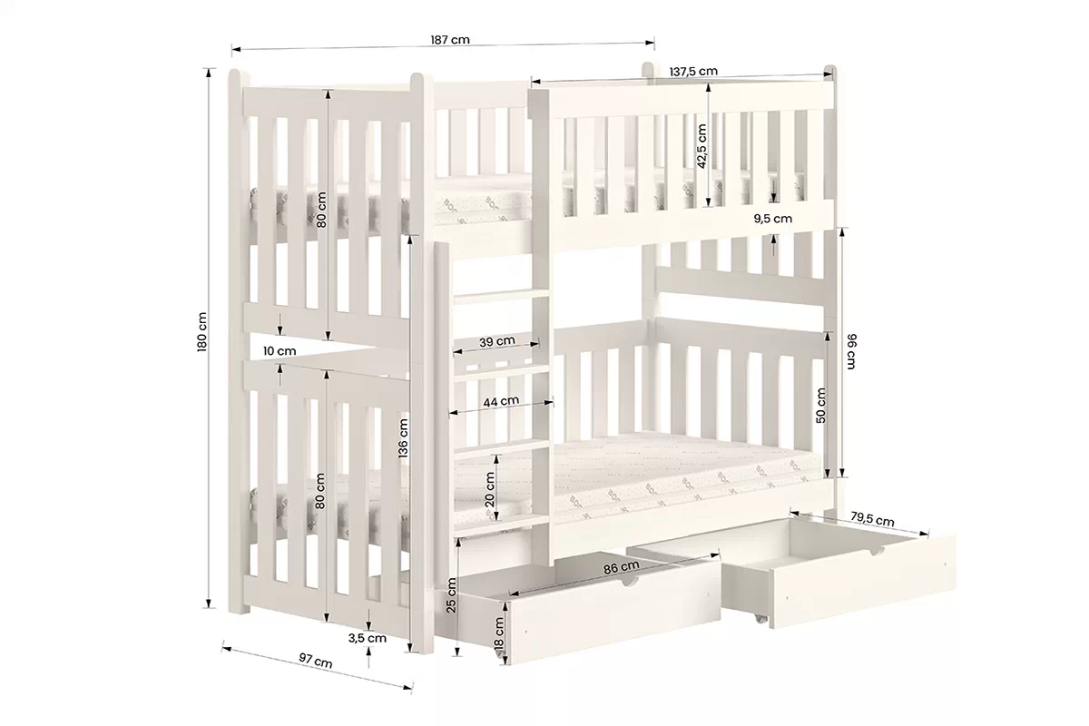 Posteľ poschodová Swen - Biely / 90x180