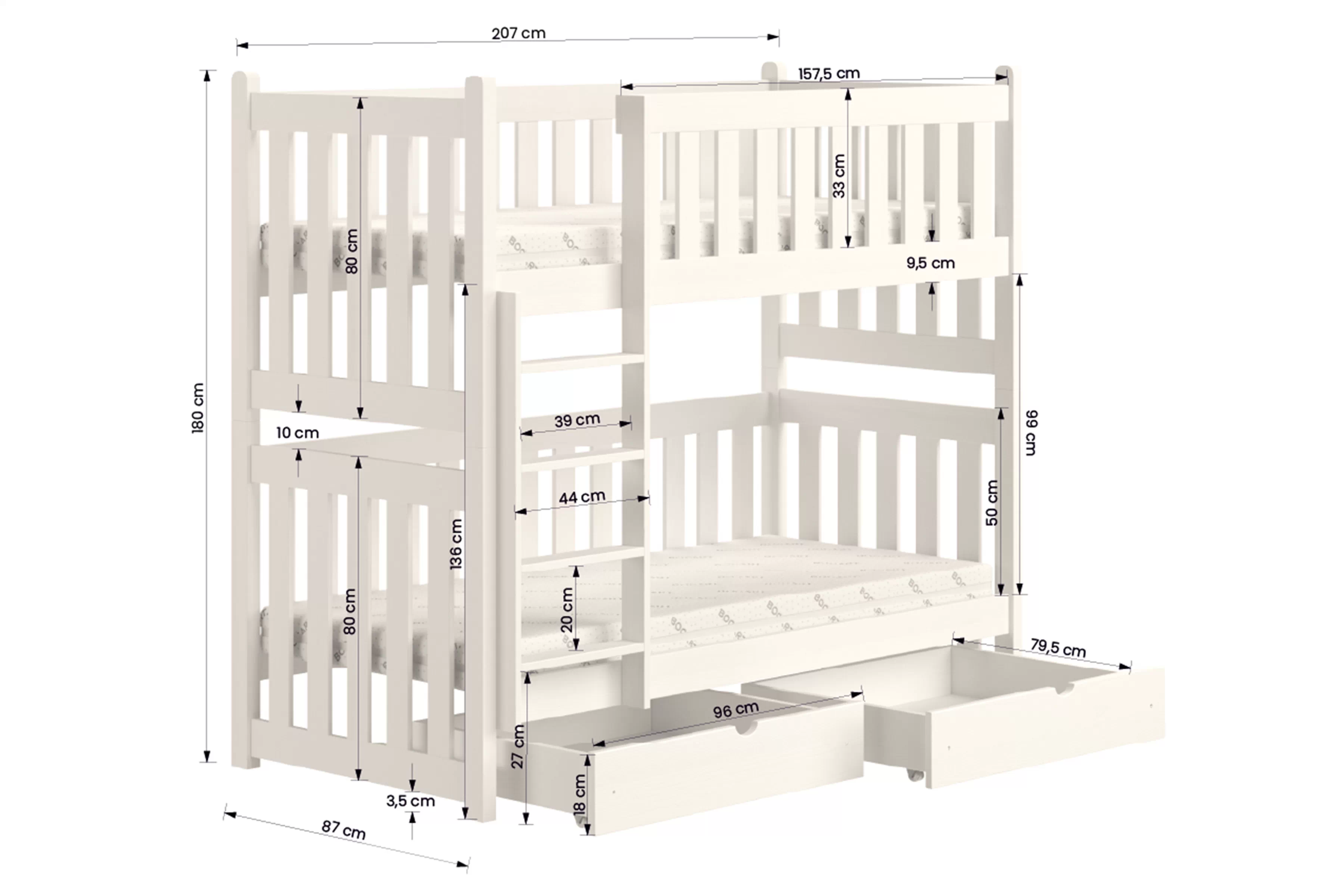Posteľ poschodová Swen výsuvna - Čierny / 80x200