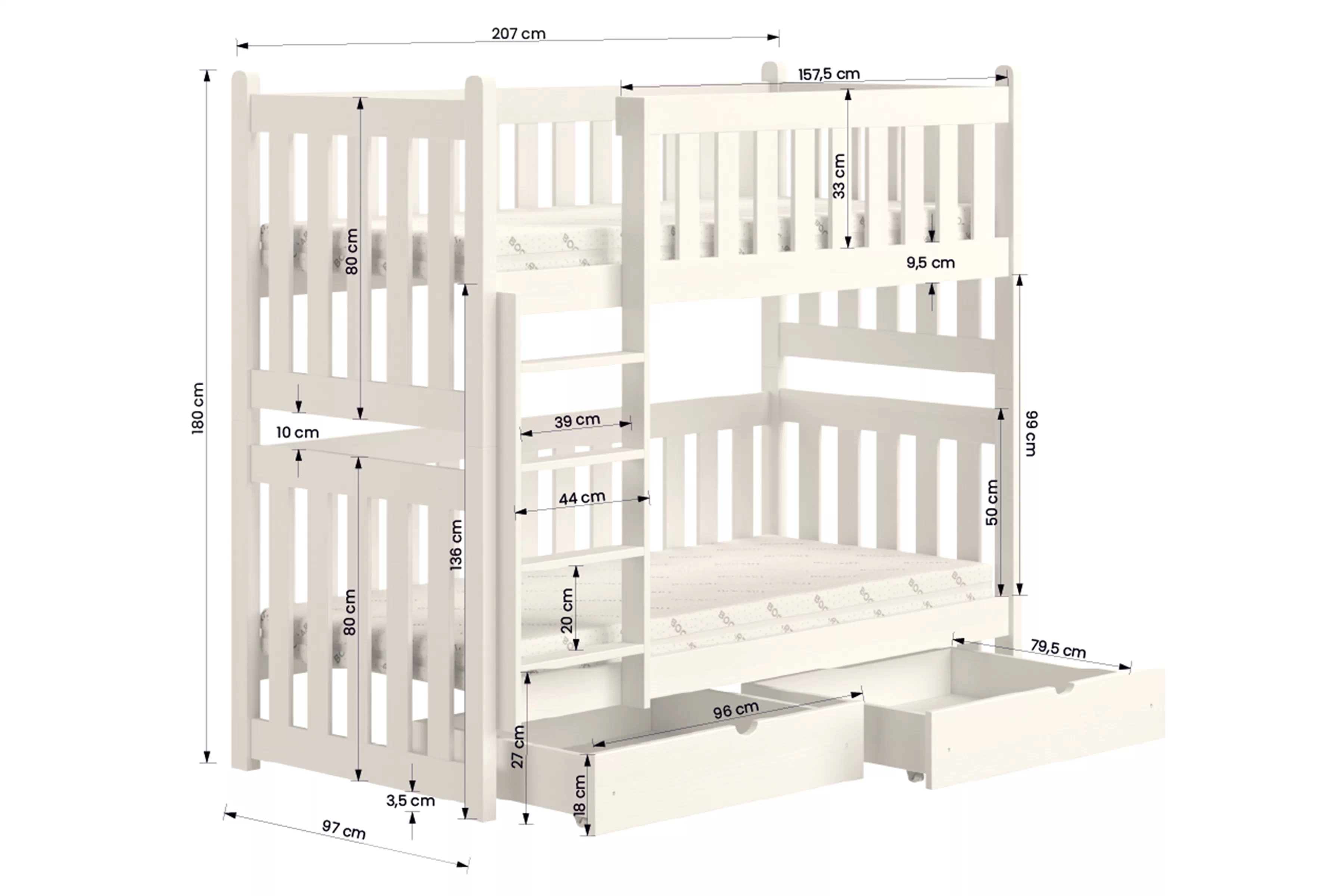Posteľ poschodová Swen výsuvna - Borovica / 90x200
