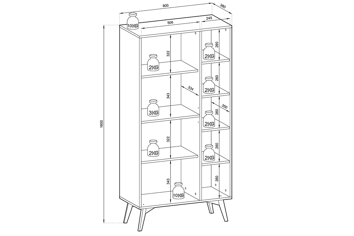 Regál dvojdverový Lumira - eukaliptus / jodelka skandi - Rozmery