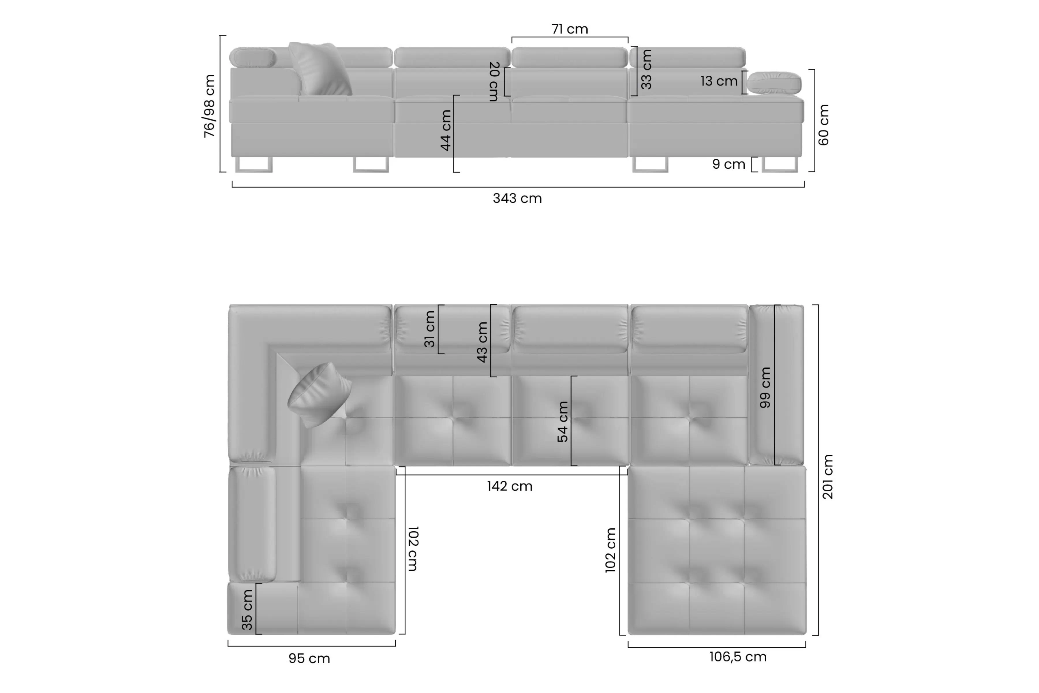 Rohová sedacia súprava Annabelle U II s funkciou spánku - nožičky chromowane 