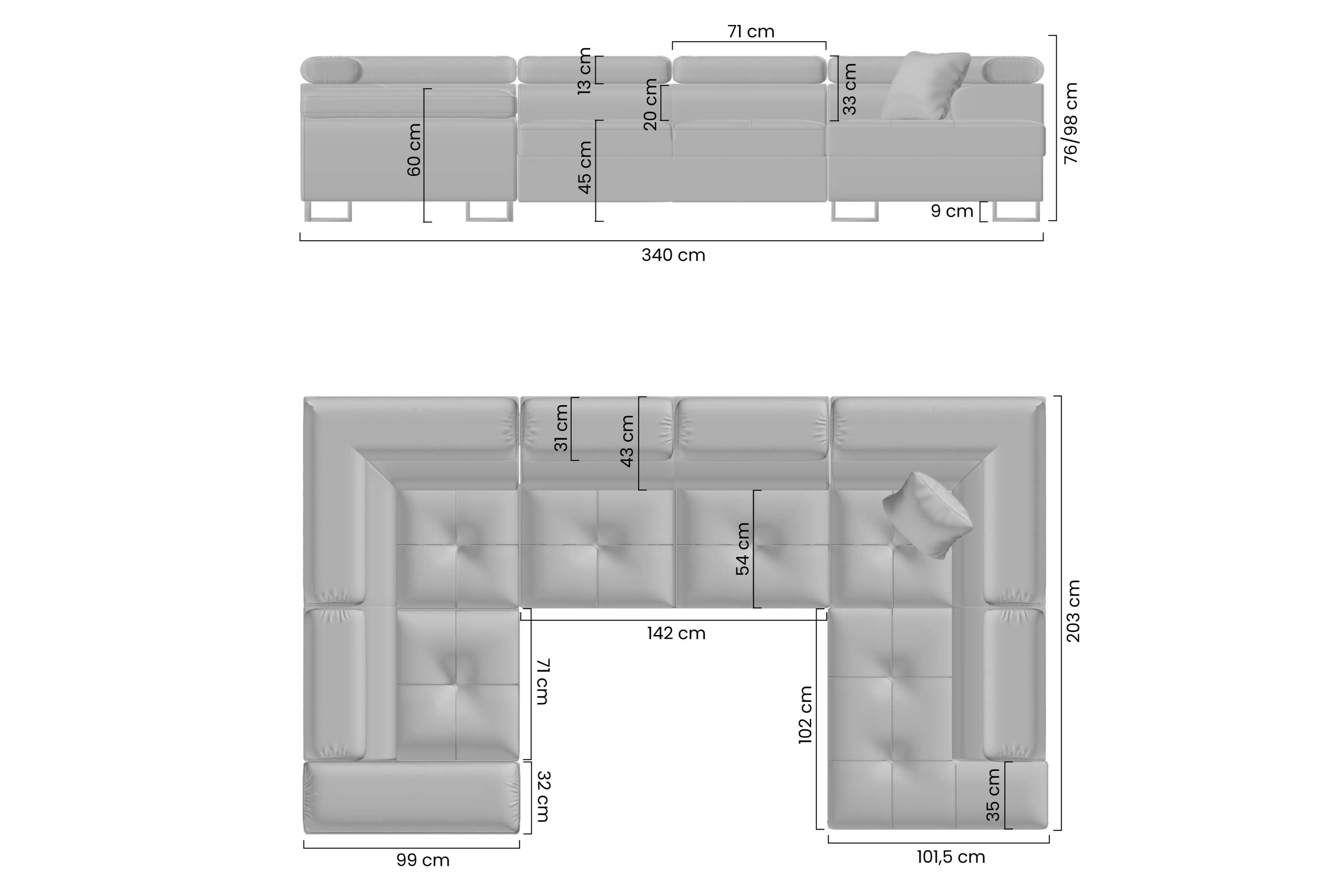 Rohová sedacia súprava Annabelle U s funkciou spánku - nožičky čierny