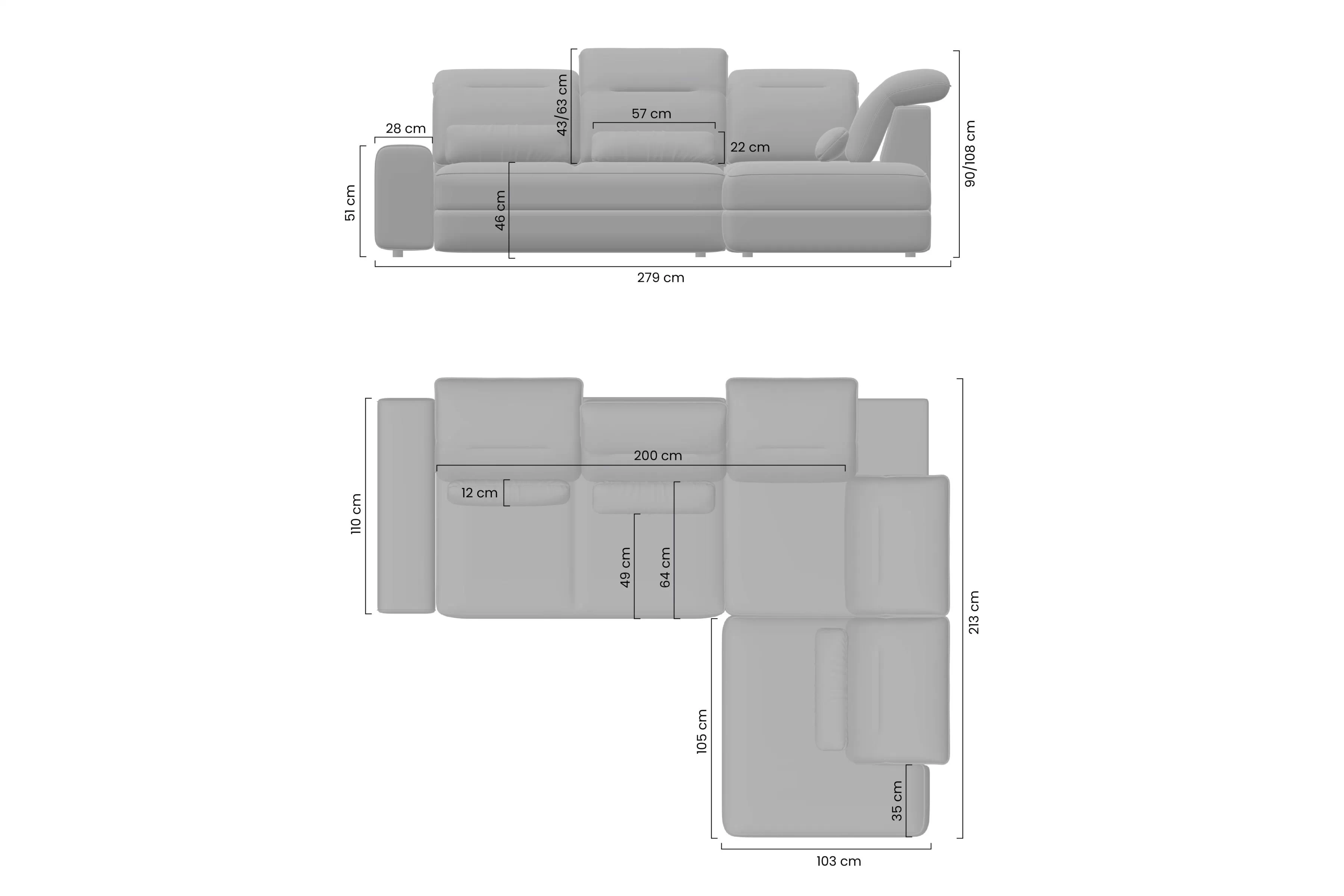 Rohová sedacia súprava Tulia L s elektricky výsuvným sedákem