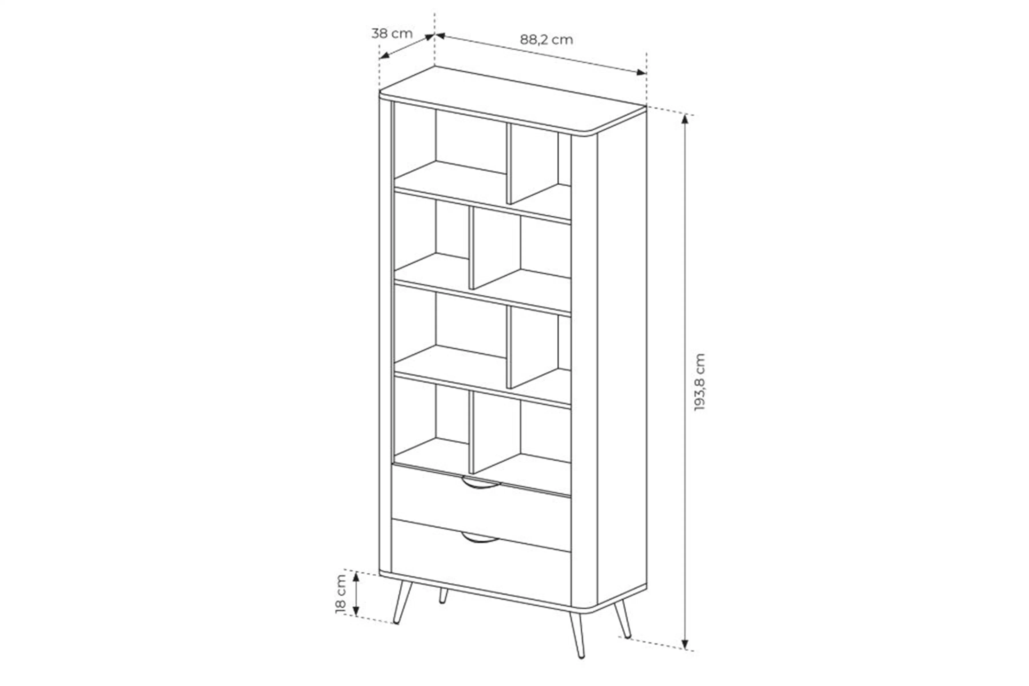 Regál otvorený Edrin 88 cm so zásuvkami - Dub dunin / Čierny