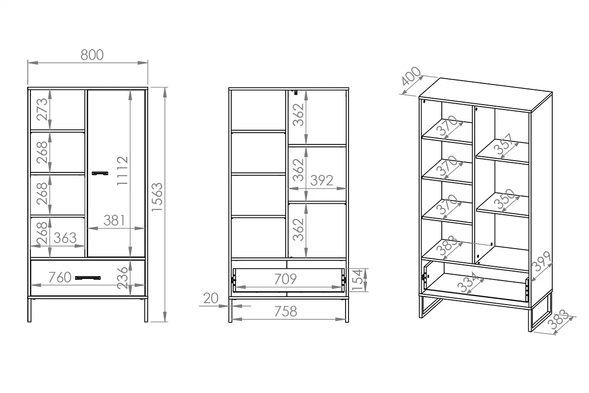 Regál z szuflada Colt 04 na kovových nohách 80 cm - Čierny / craft zlaté / oceľ premium - Rozmery