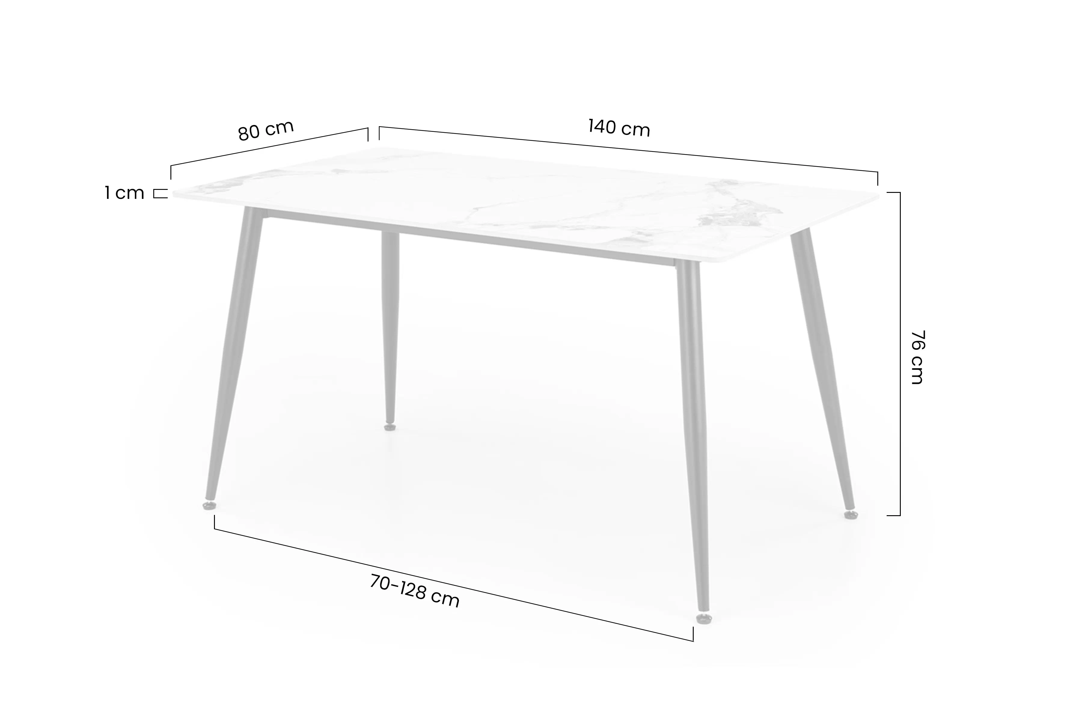 Stôl Emilio 140x80 cm - Biely mramor / Čierny