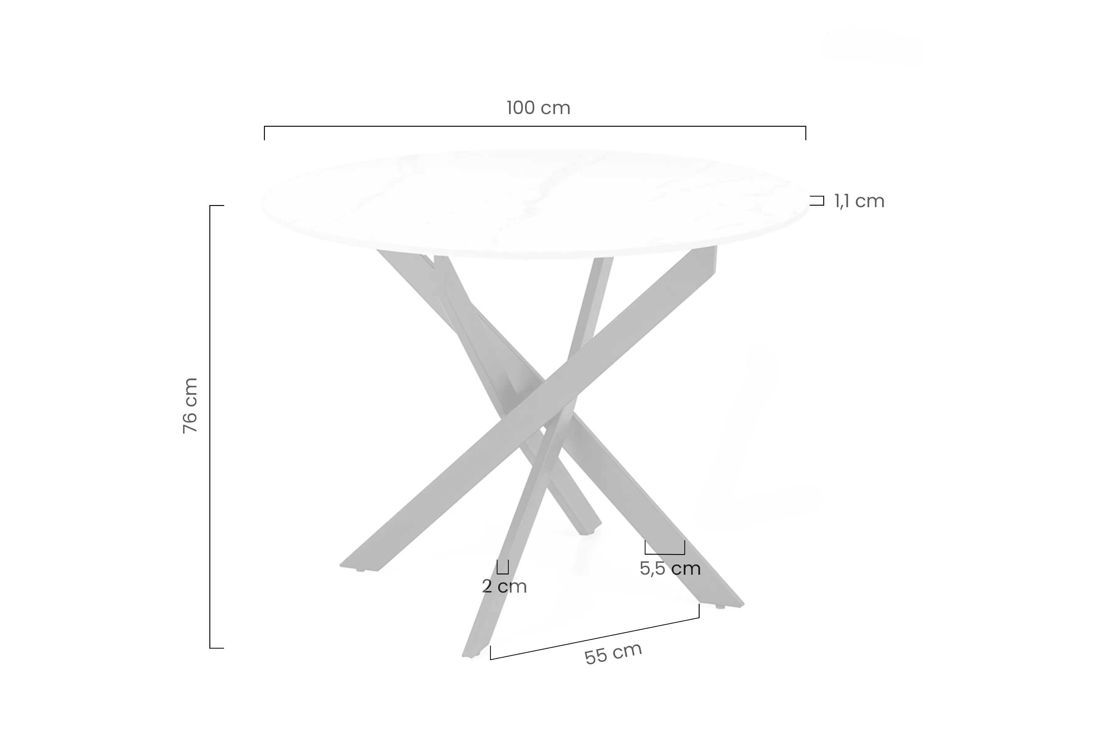 Stôl okragly Edgar 100 cm - Biely mramor / čierny nožičky