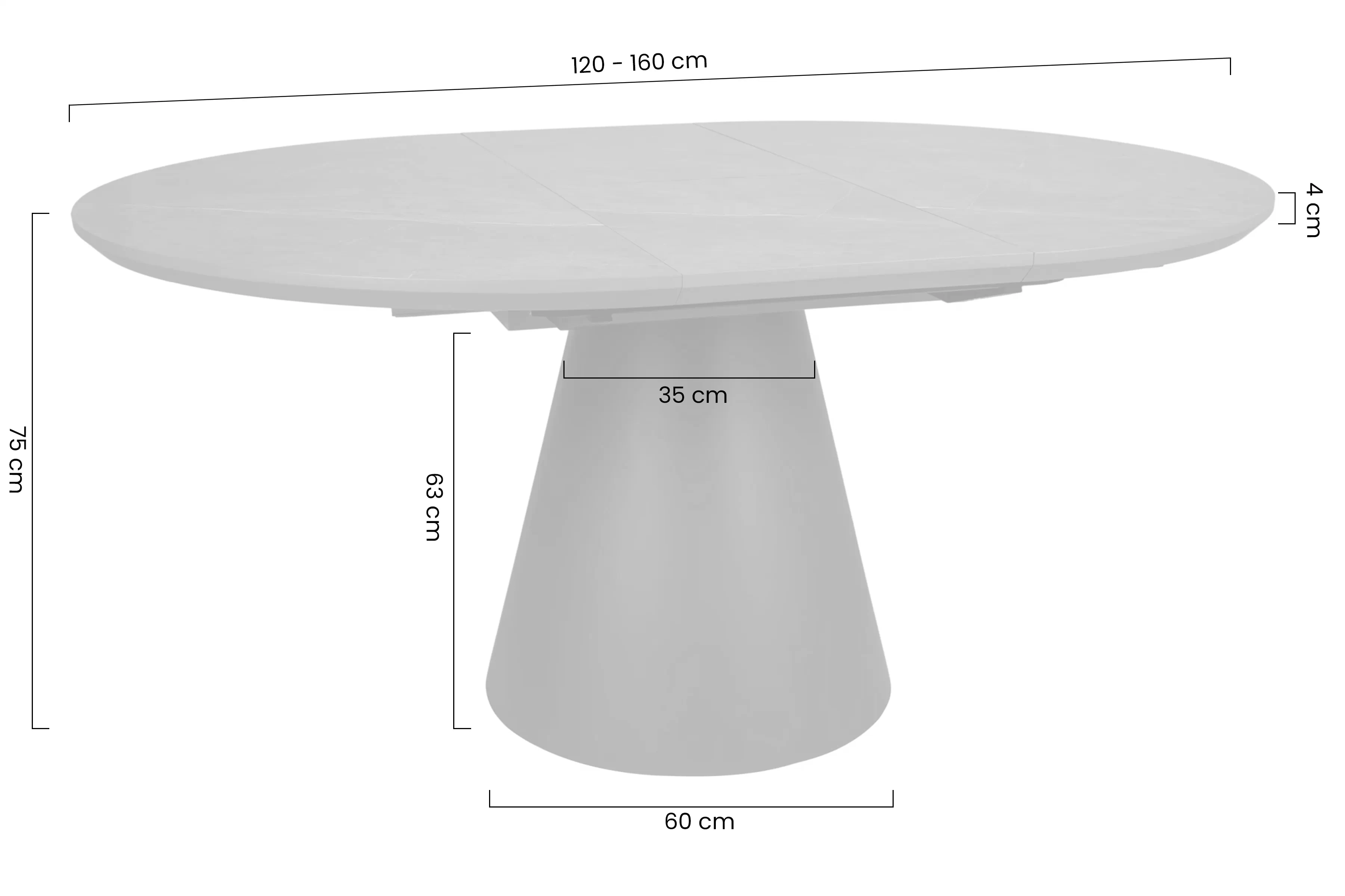 Stôl okragly Lureno 120-160 cm rozkladany - šedý mramor / Čierny