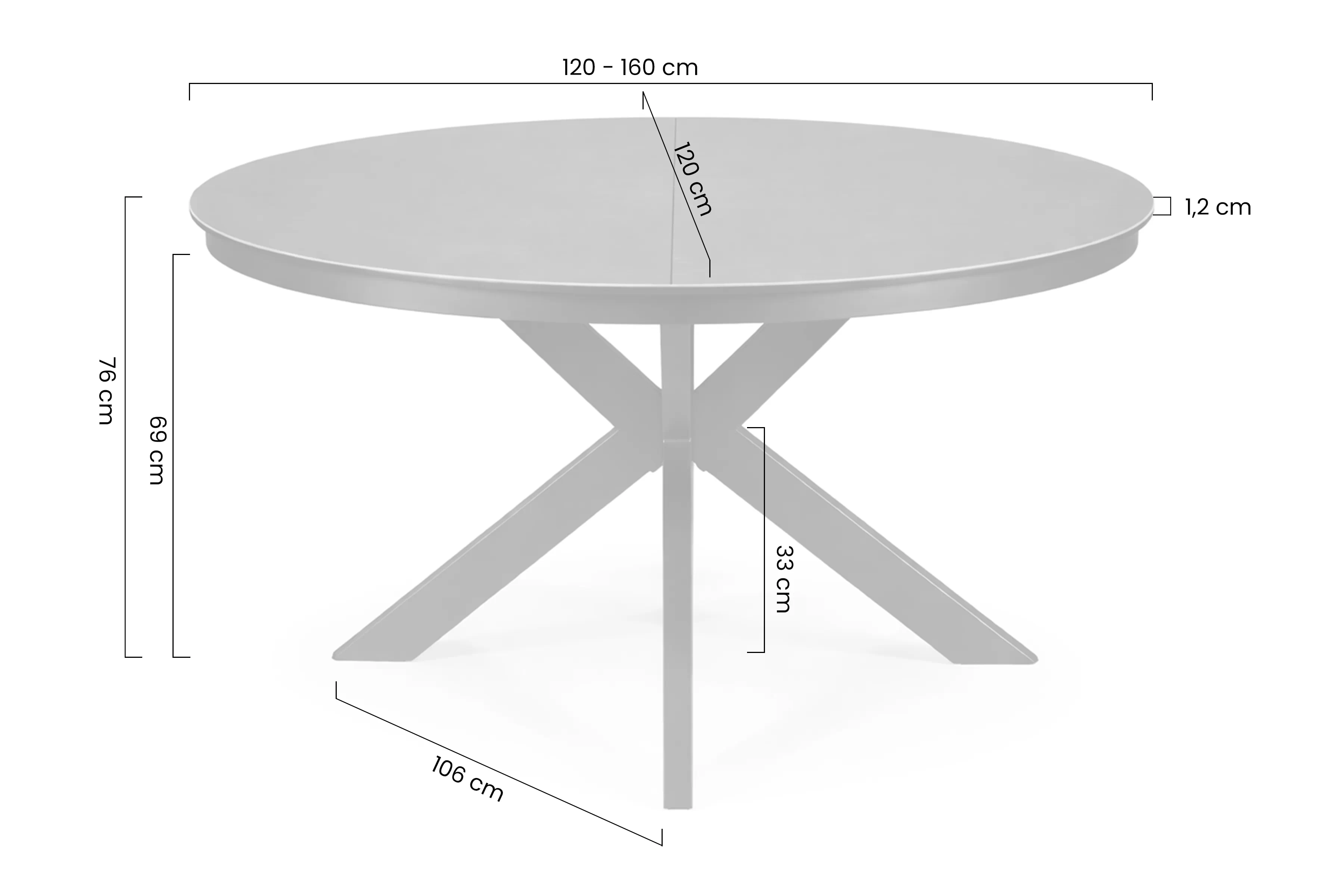 Stôl okragly Orlento 120-160x120 cm ceramiczny rozkladany - tmavo šedý / čierny