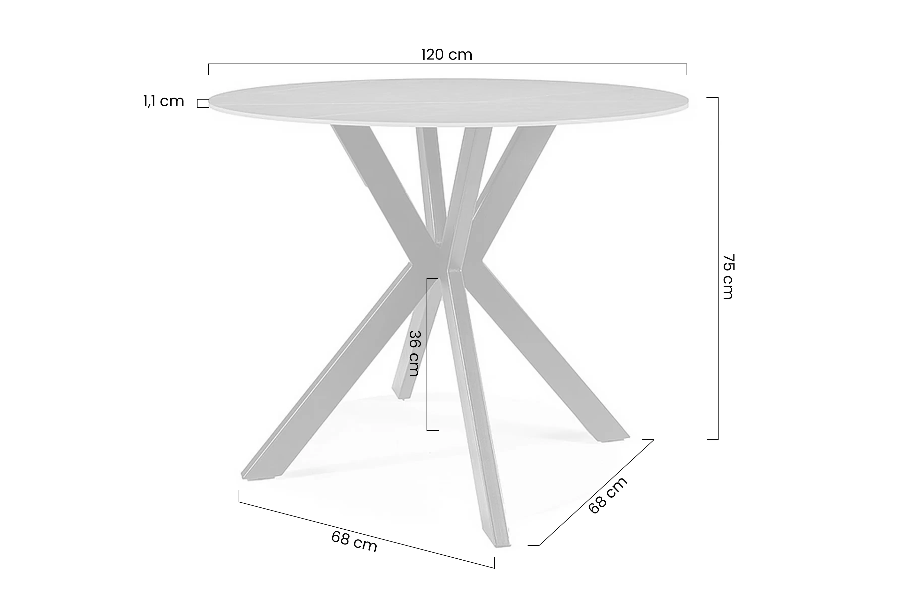 Stôl okragly Solmira 120 cm ceramiczny - Biely mramor / čierny nožičky 