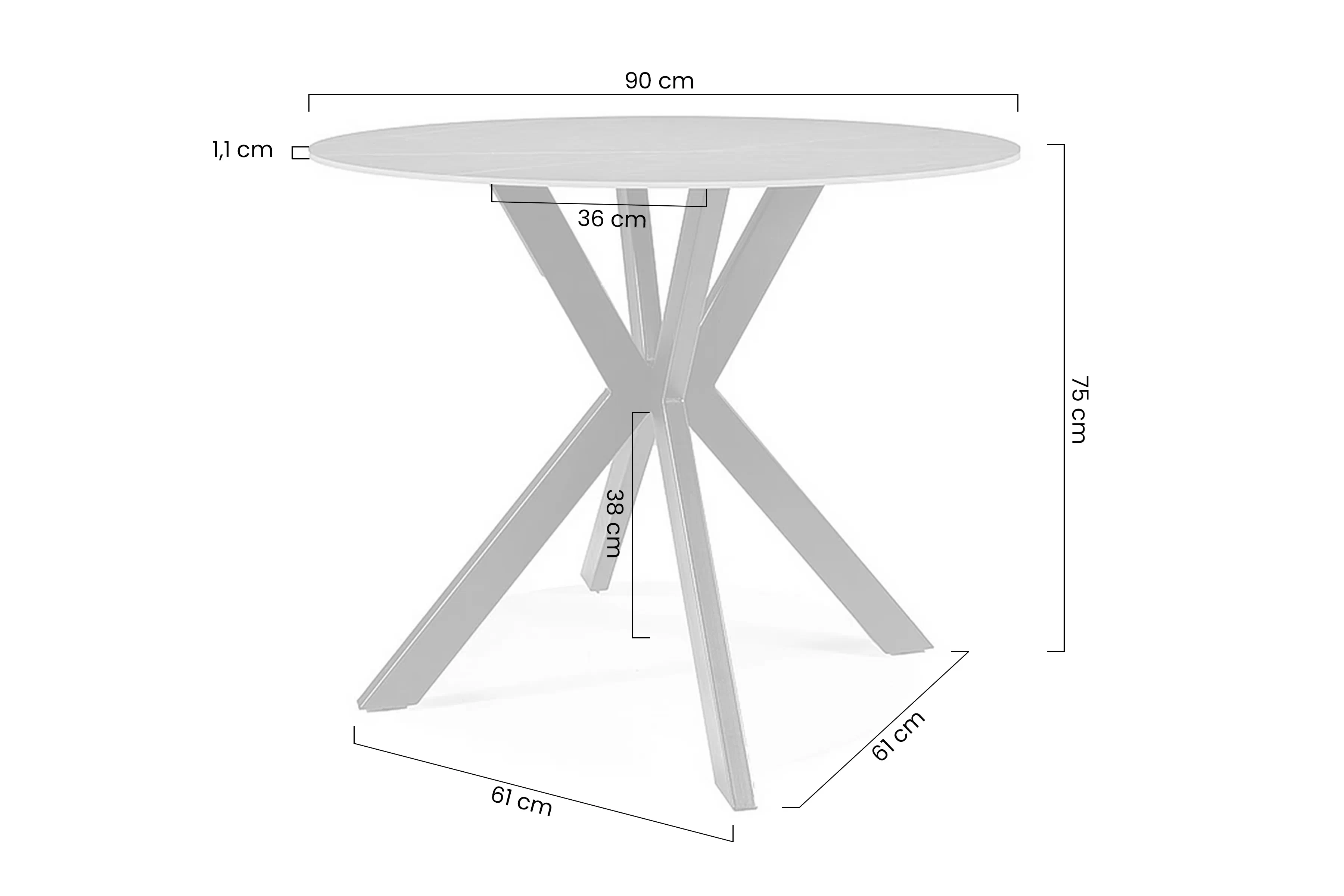Stôl okragly Solmira 90 cm ceramiczny - Biely mramor / čierny nožičky