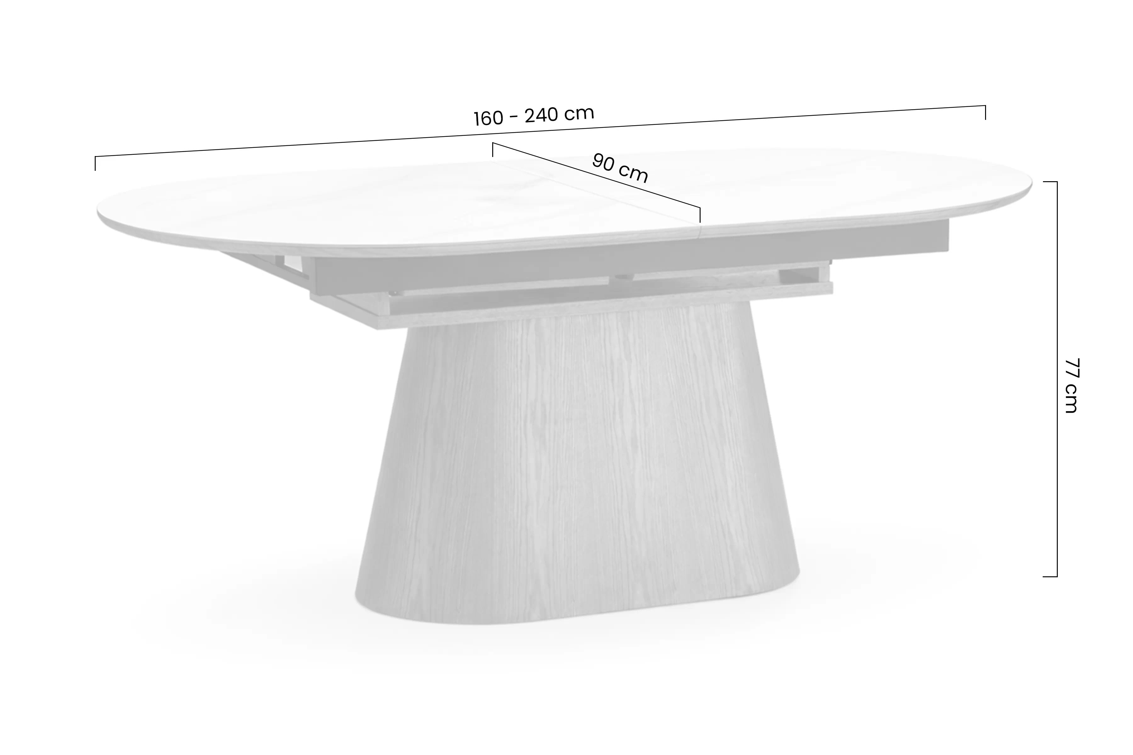 Stôl owalny Solvian 160-240x90 cm rozkladany - Biely mramor / Dub