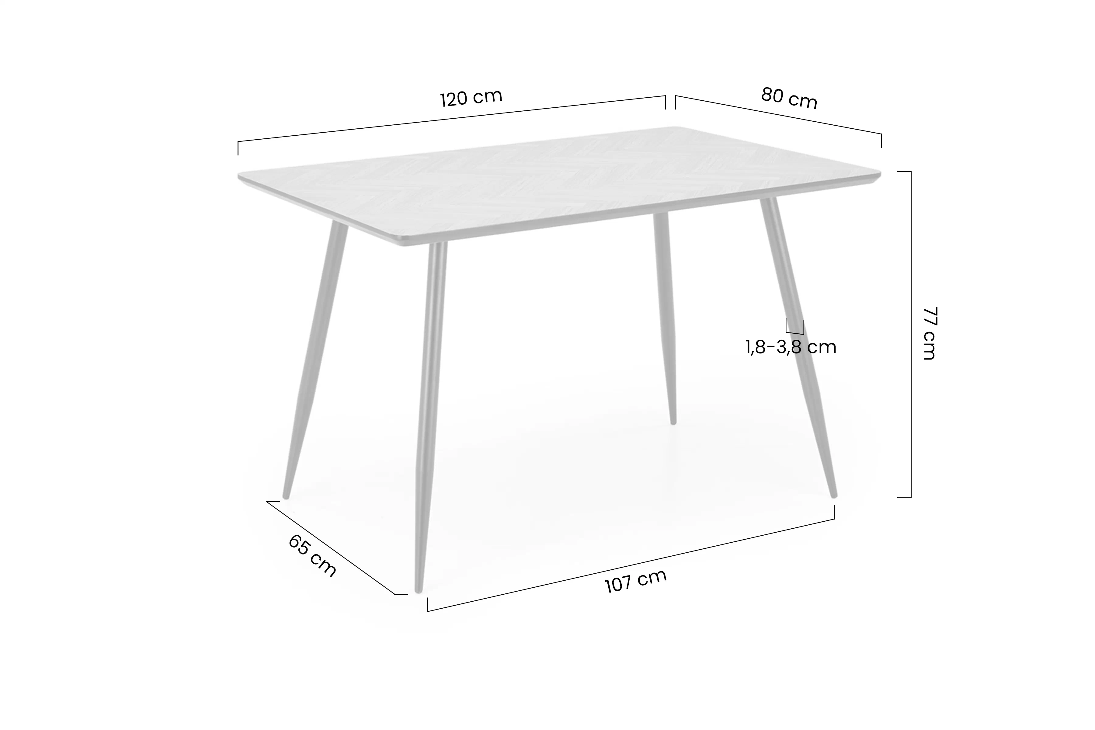 Stôl prostokatny Berto 120x80 cm - Dub prírodné jodelka / Čierny