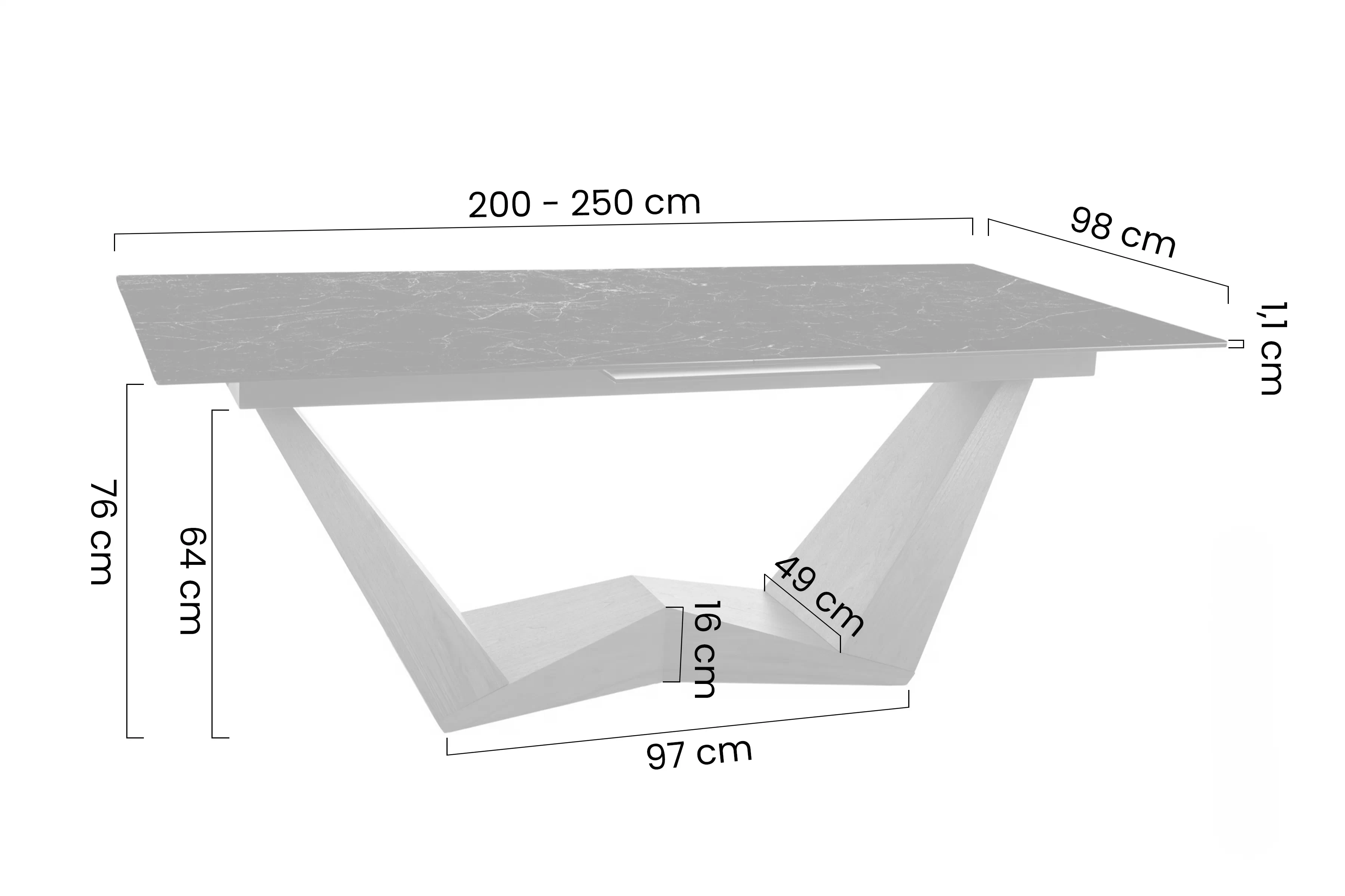 Stôl prostokatny Naxira 200-250x98 cm rozkladany - Čierny mramor / Orech 