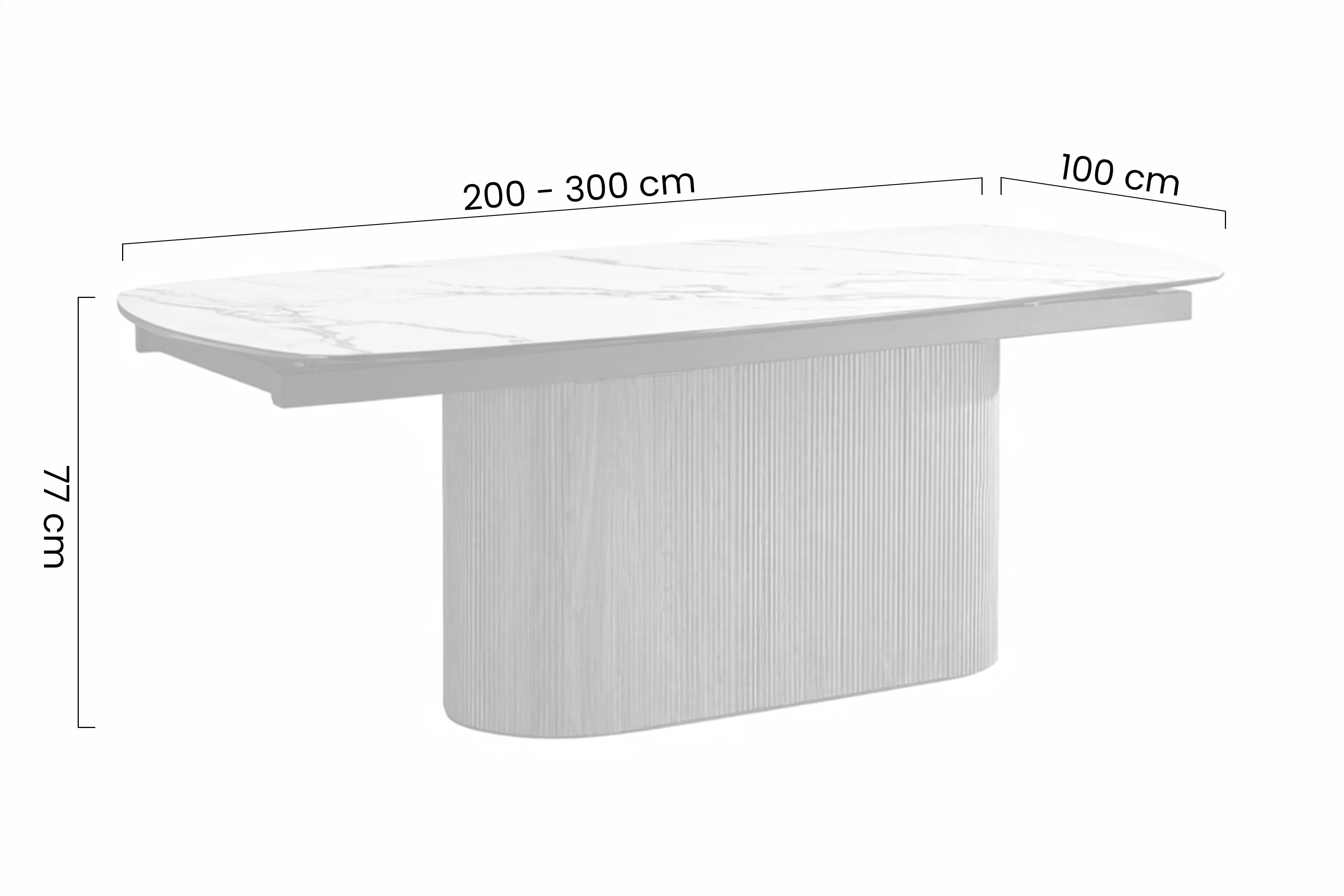 Stôl prostokatny Virex 200-300x100 cm rozkladany - Biely mramor / Orech