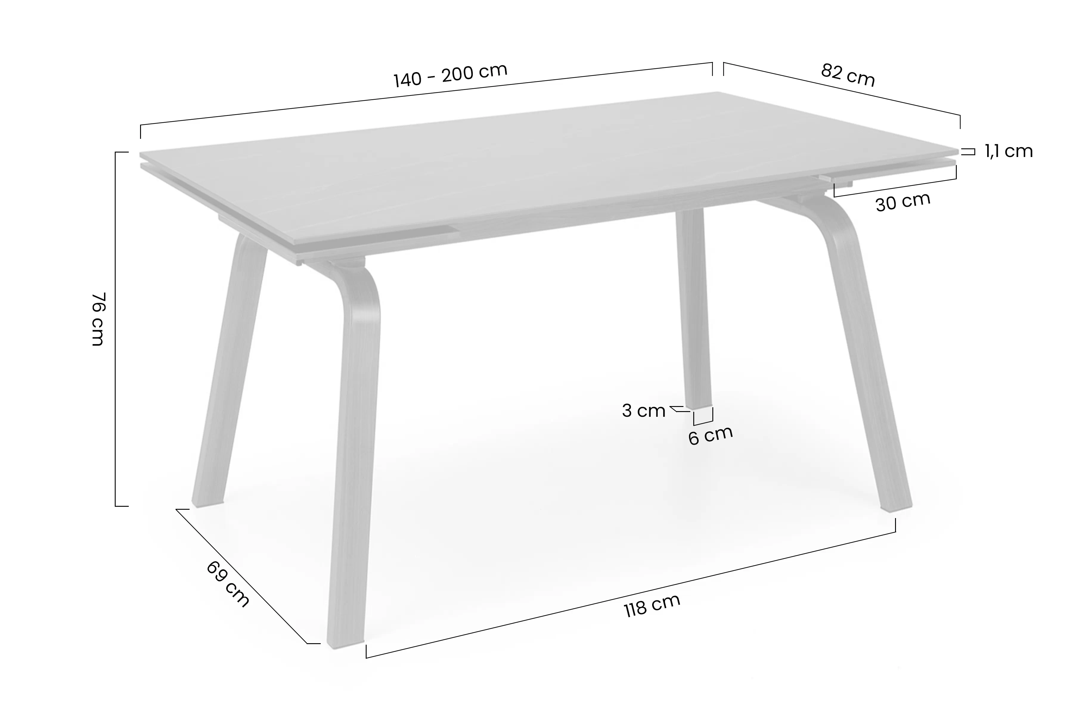 Stôl prostokatny Zantara 140-200x82 cm rozkladany - Čierny mramor / Orech