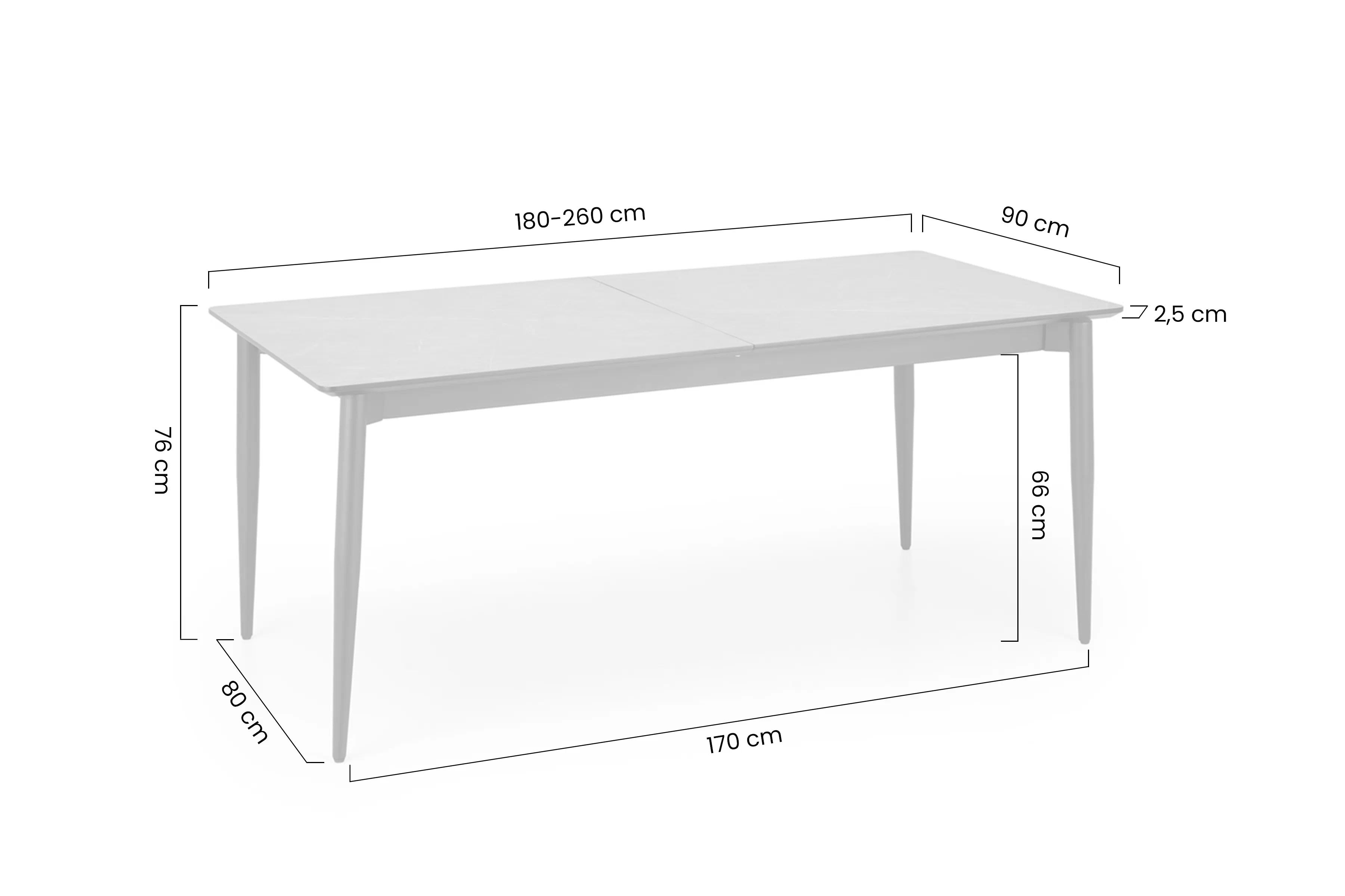 Stôl rozkladany Charles 180-260x90 cm - Popolový mramor / Čierny