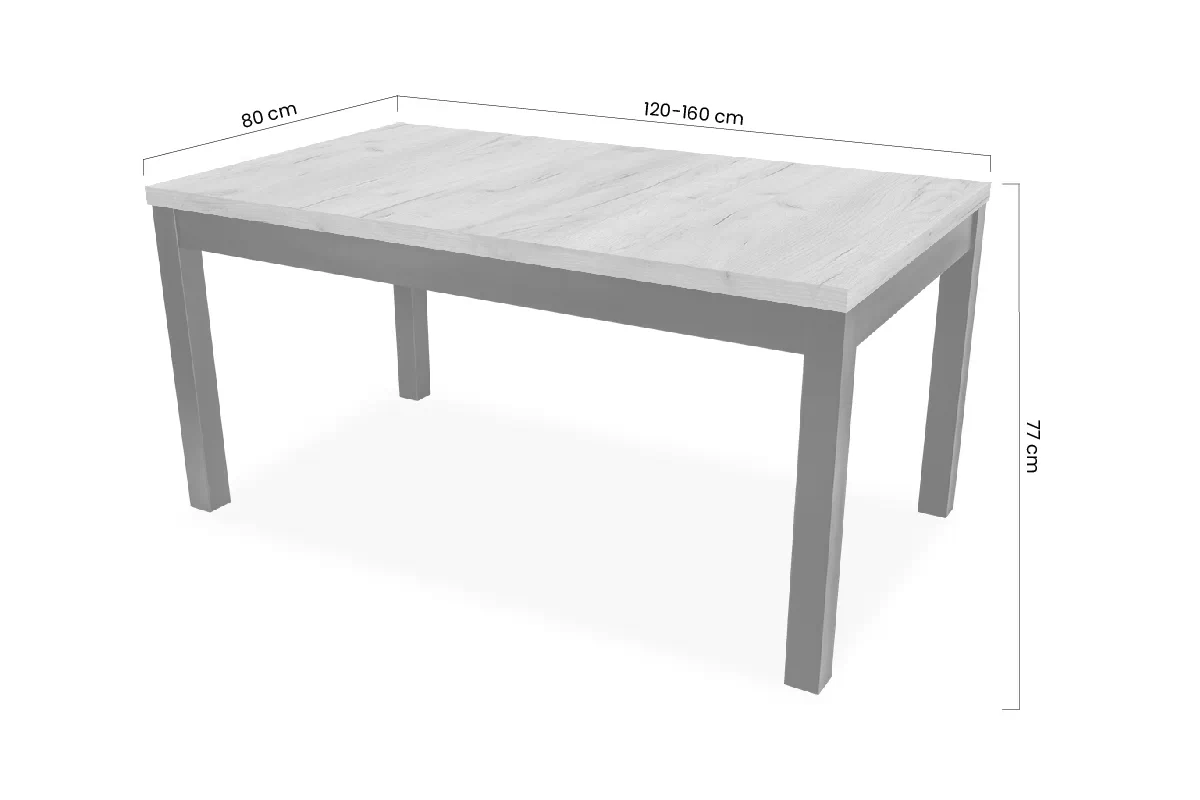 Stôl rozkladany do jedálne 120-160x80 cm Werona na drewnianych nogach - Dub wotan / čierny nožičky