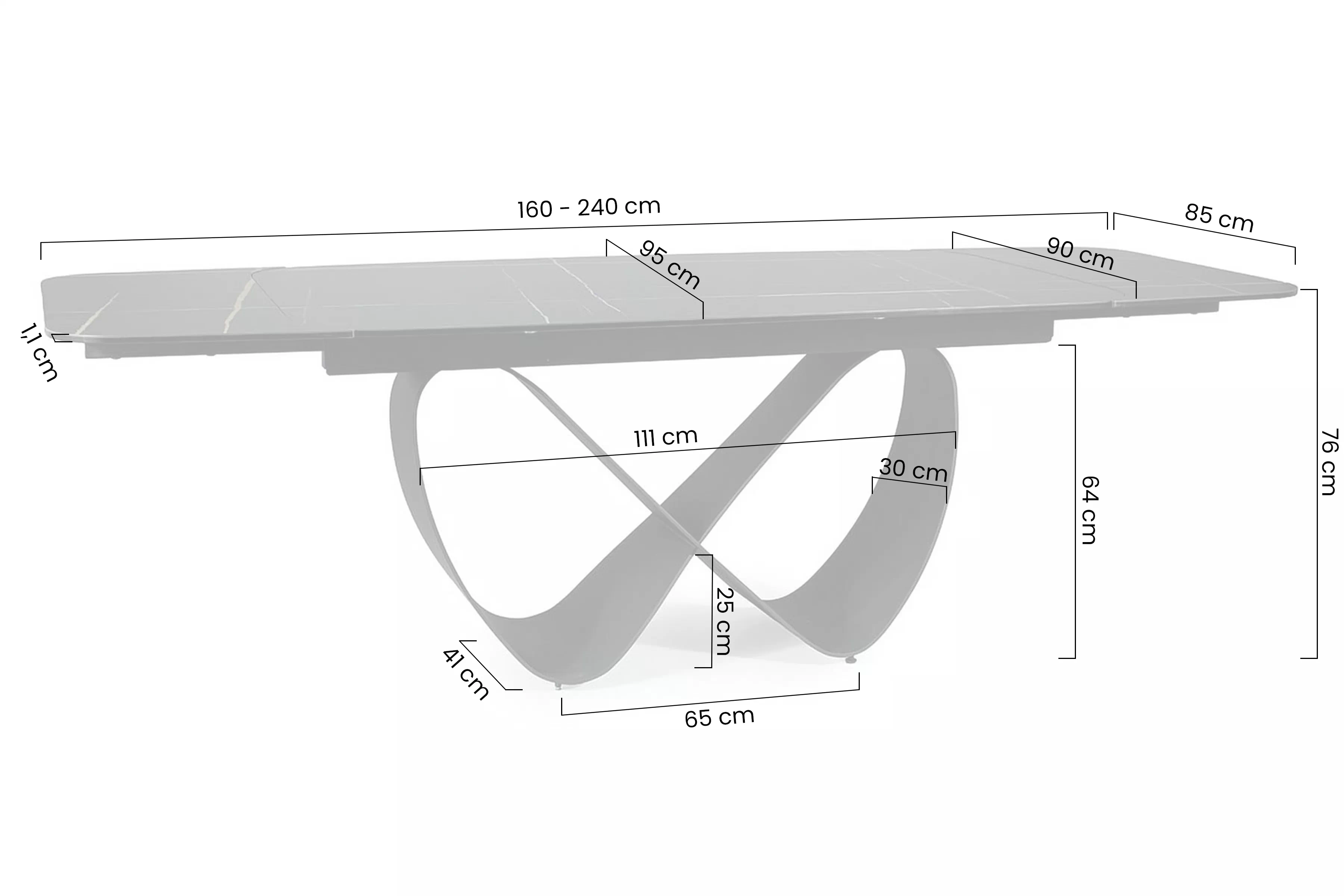 Stôl rozkladany Elunari 160-240x90 cm - mramor azario black / Čierny mat