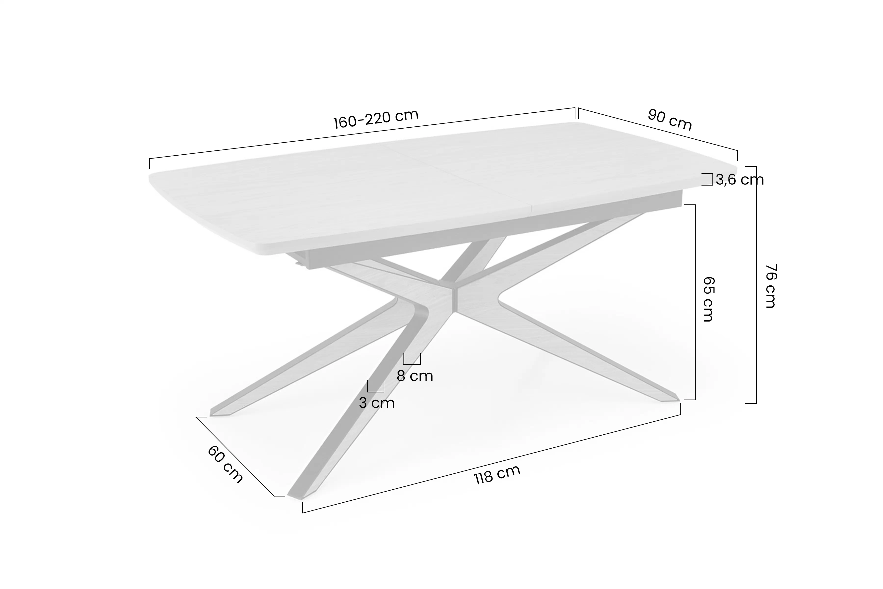 Stôl rozkladany Lenvaro 160-220x90 cm - svetlo hnedý / Čierny
