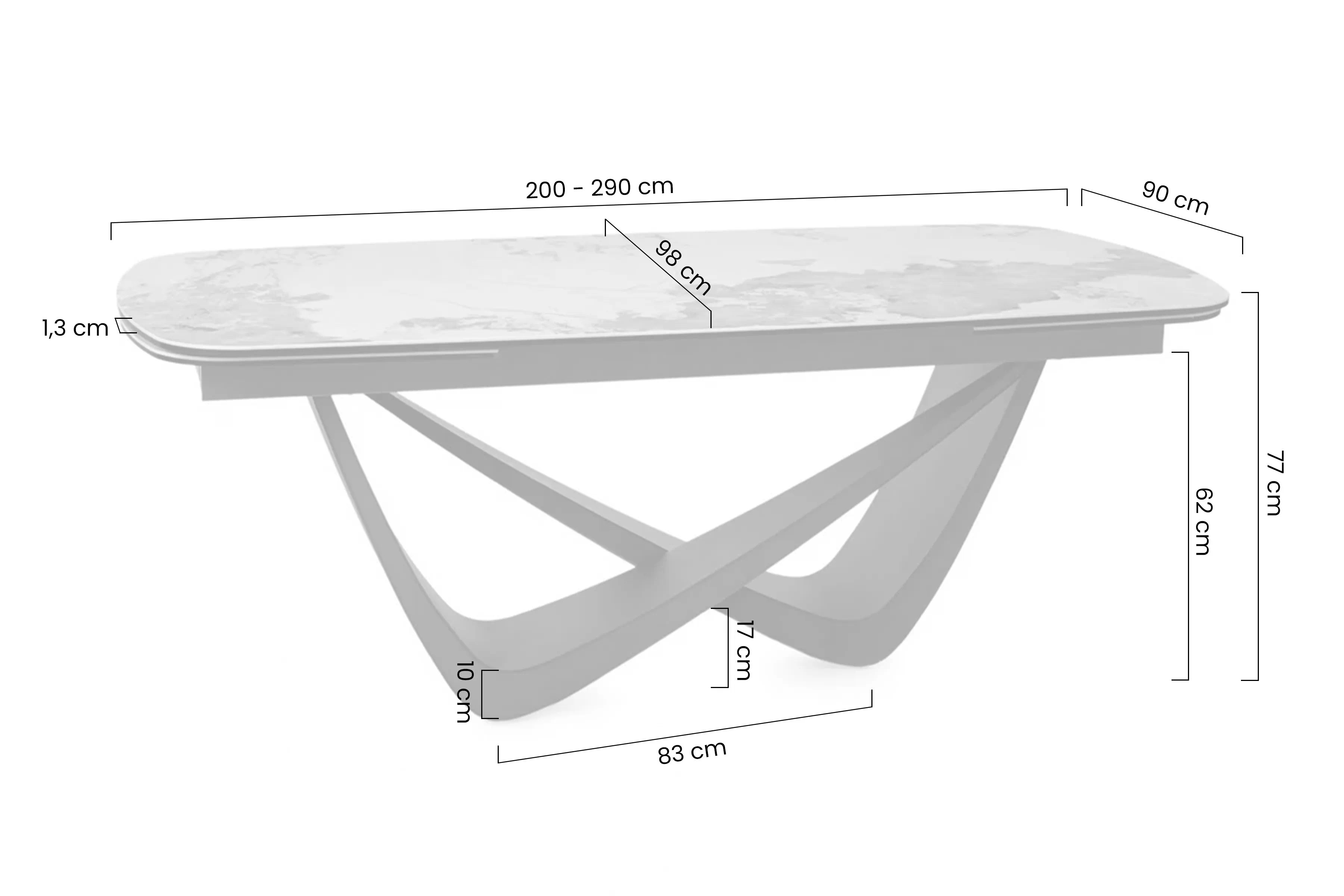 Stôl rozkladany Mirvane 200-290x98 cm ceramiczny - Biely mramor / miedz