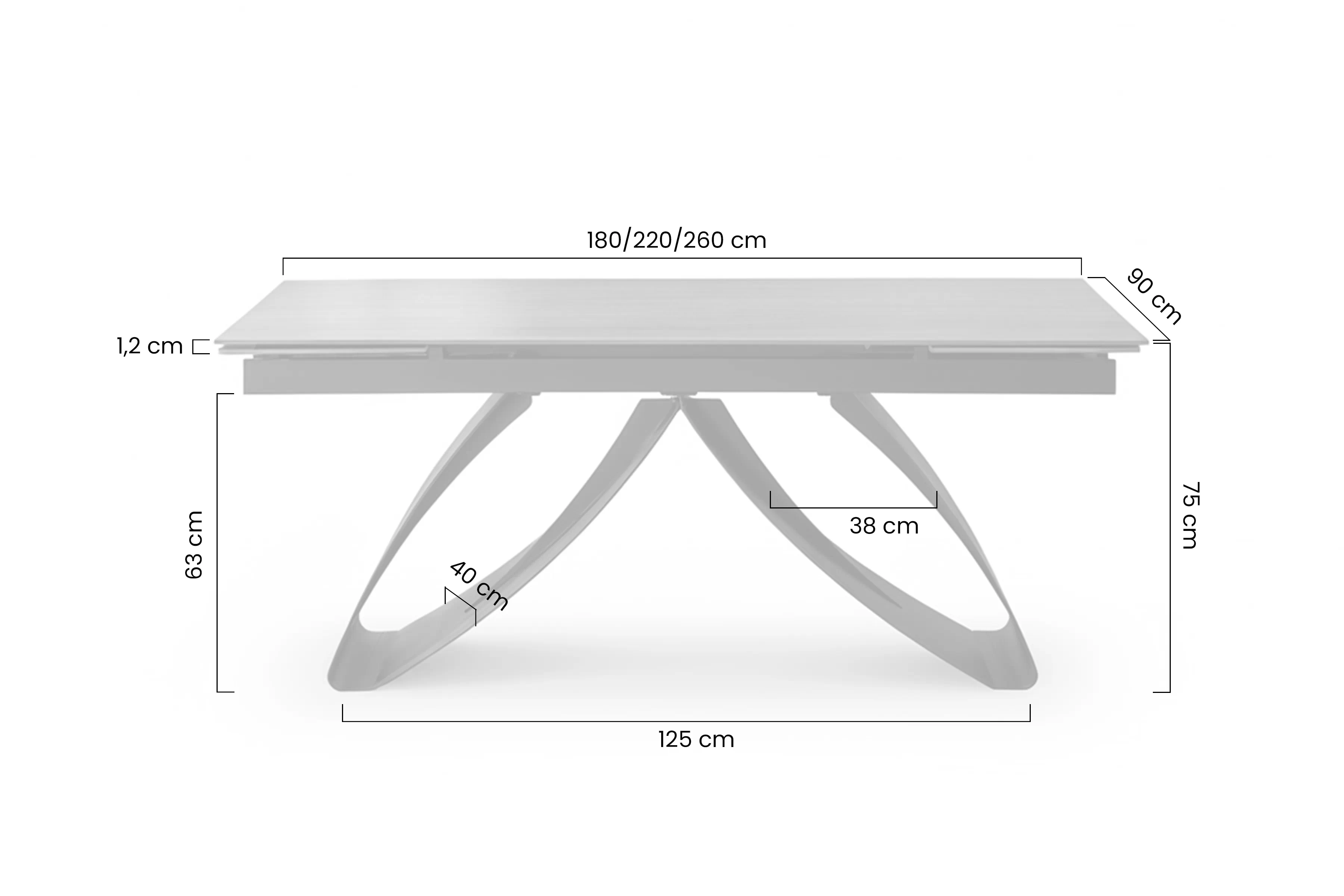 Stôl rozkladany Morvian 180-260x90 cm - Biely mramor / Čierny