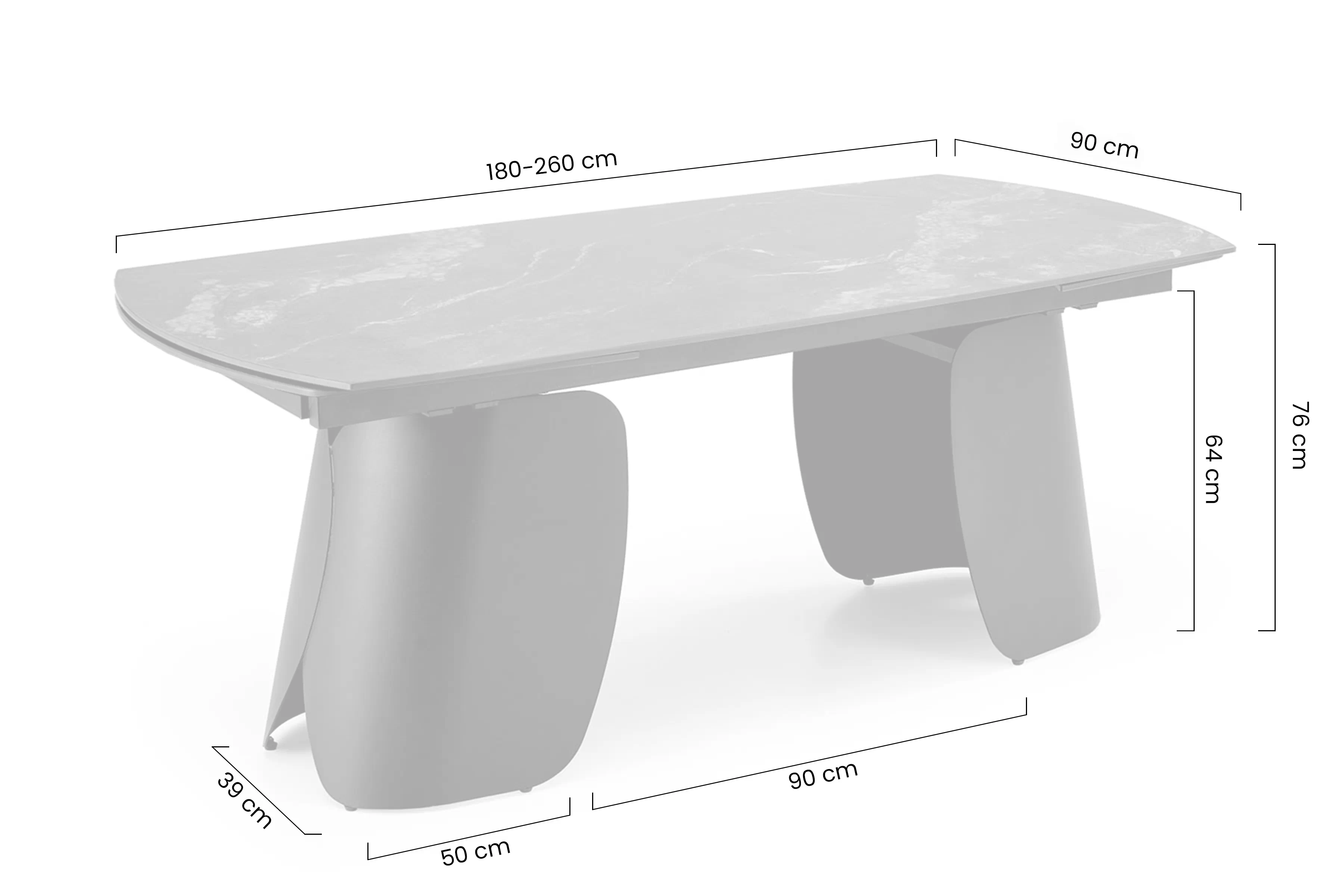 Stôl rozkladany Tenebra 180-260x90 cm - Čierny mramor / Čierny