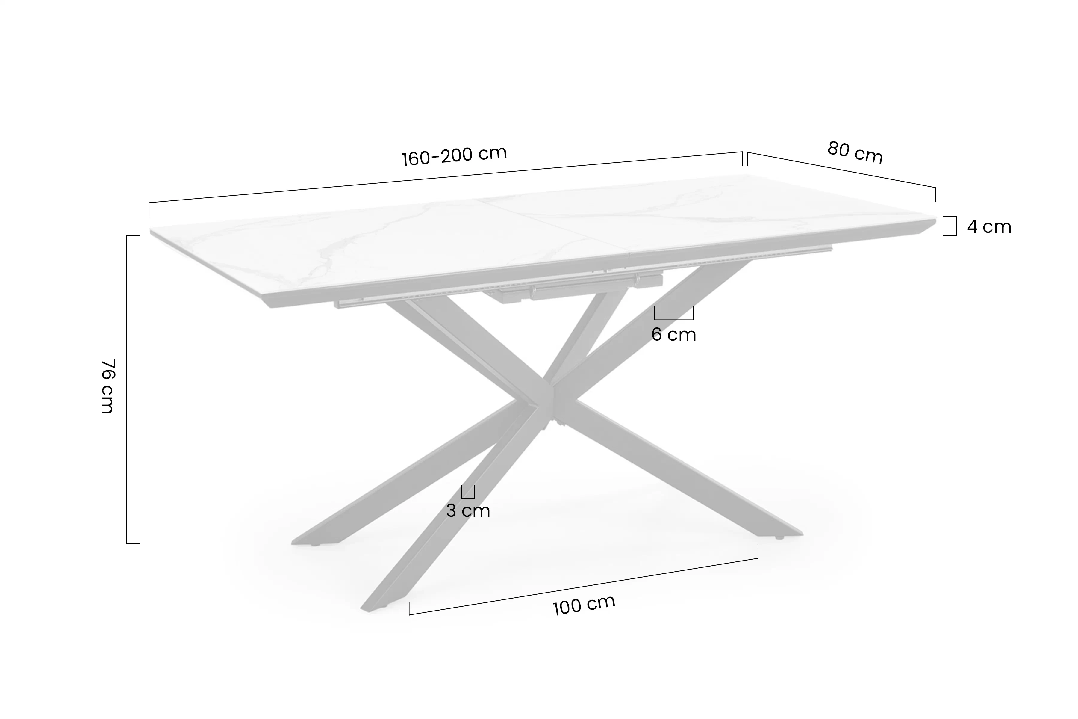 Stôl rozkladany Valemio 160-200x90 cm - Biely mramor / Čierny