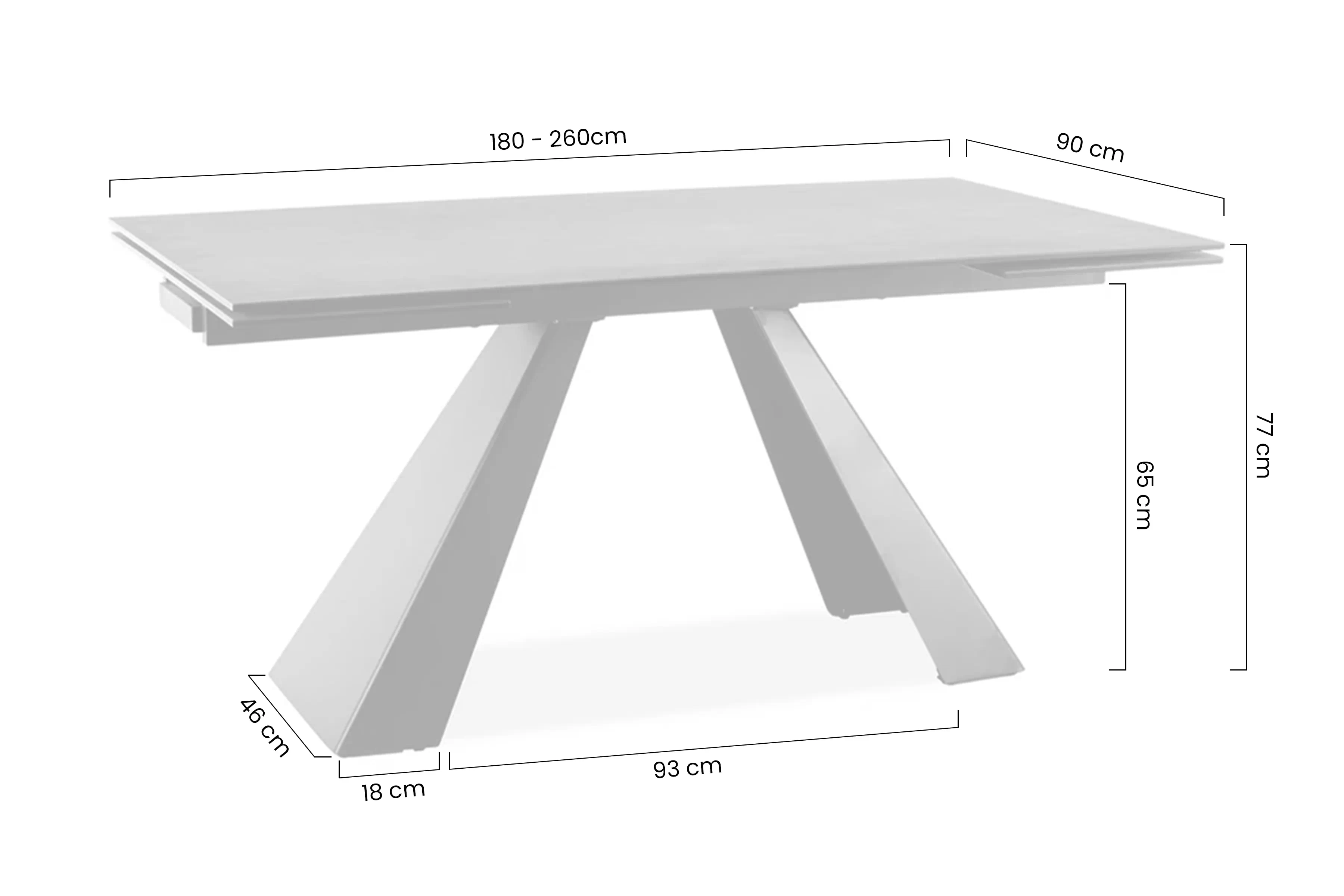 Stôl rozkladany Zanivo 180-260x90 cm ceramiczny - šedý mramor / Čierny
