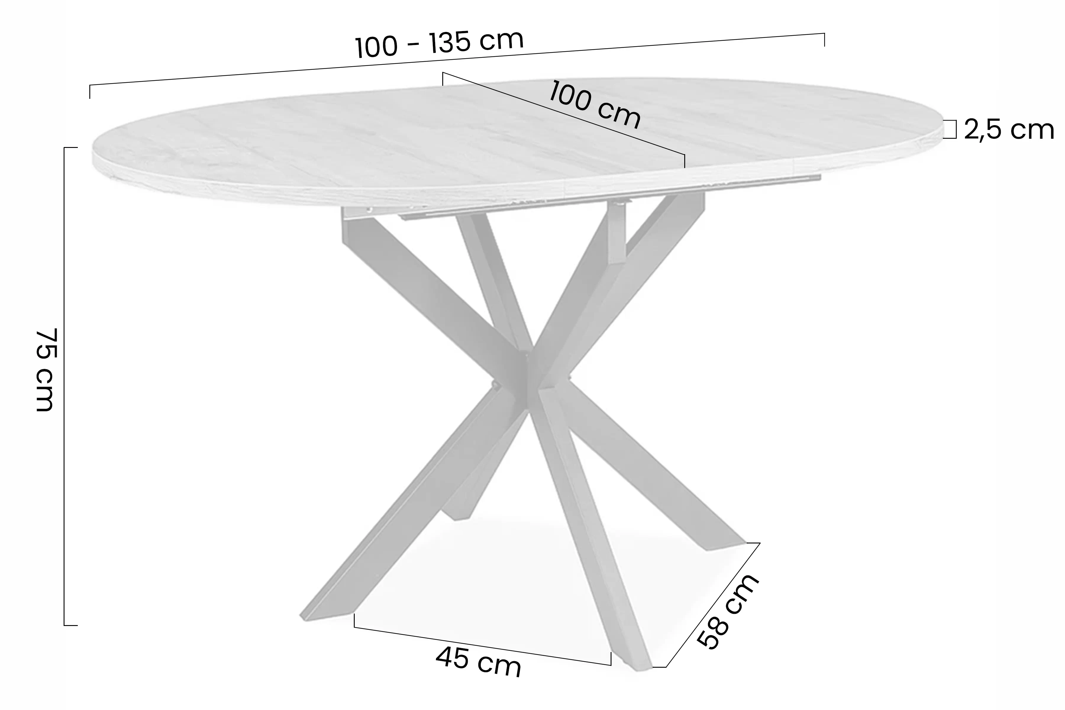 Stôl rozkladany Zinvero 100-135x100 cm ceramiczny - biely mat / Čierny