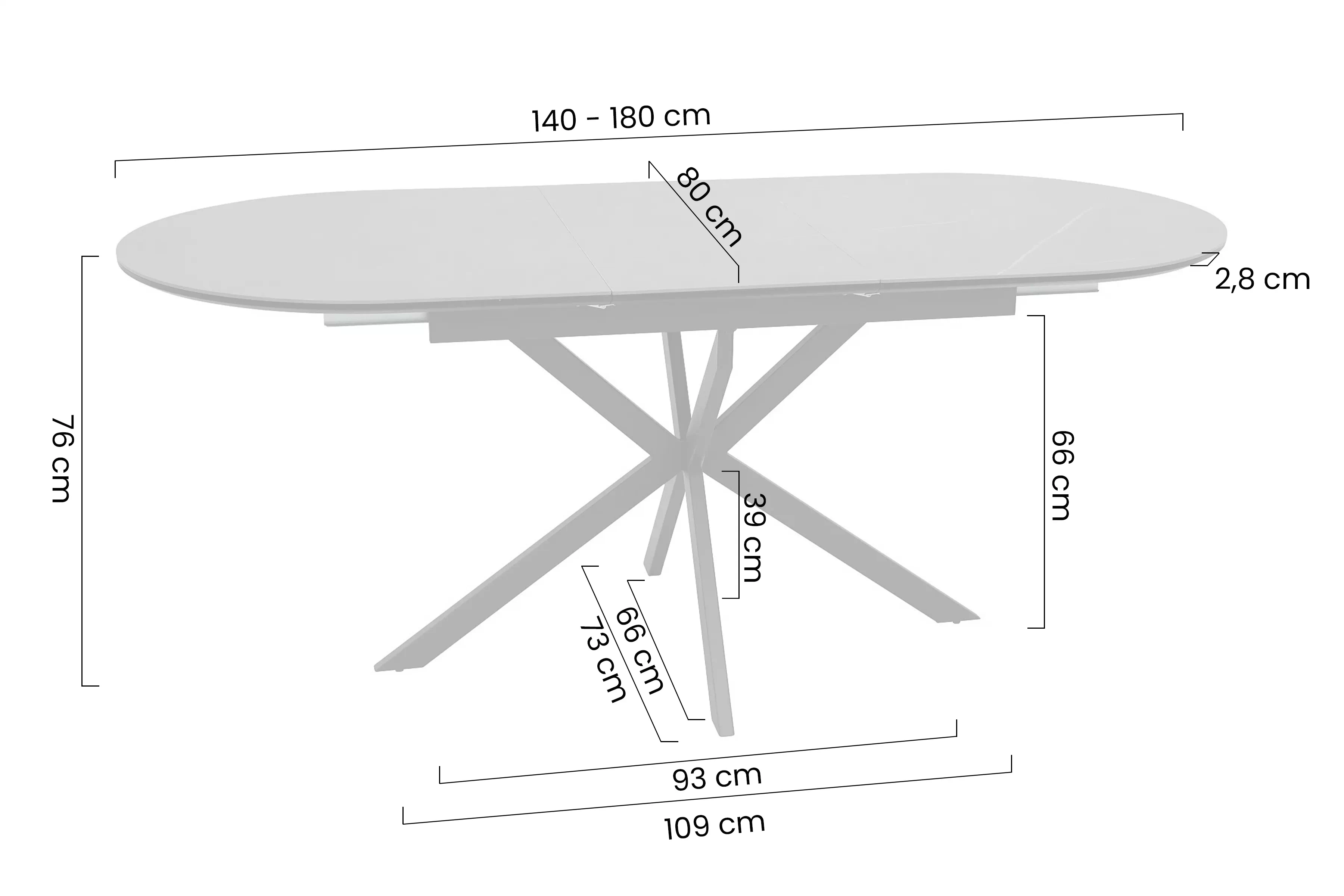 Stôl rozkladany Zinvero 140-180x100 cm ceramiczny - biely mat / Čierny