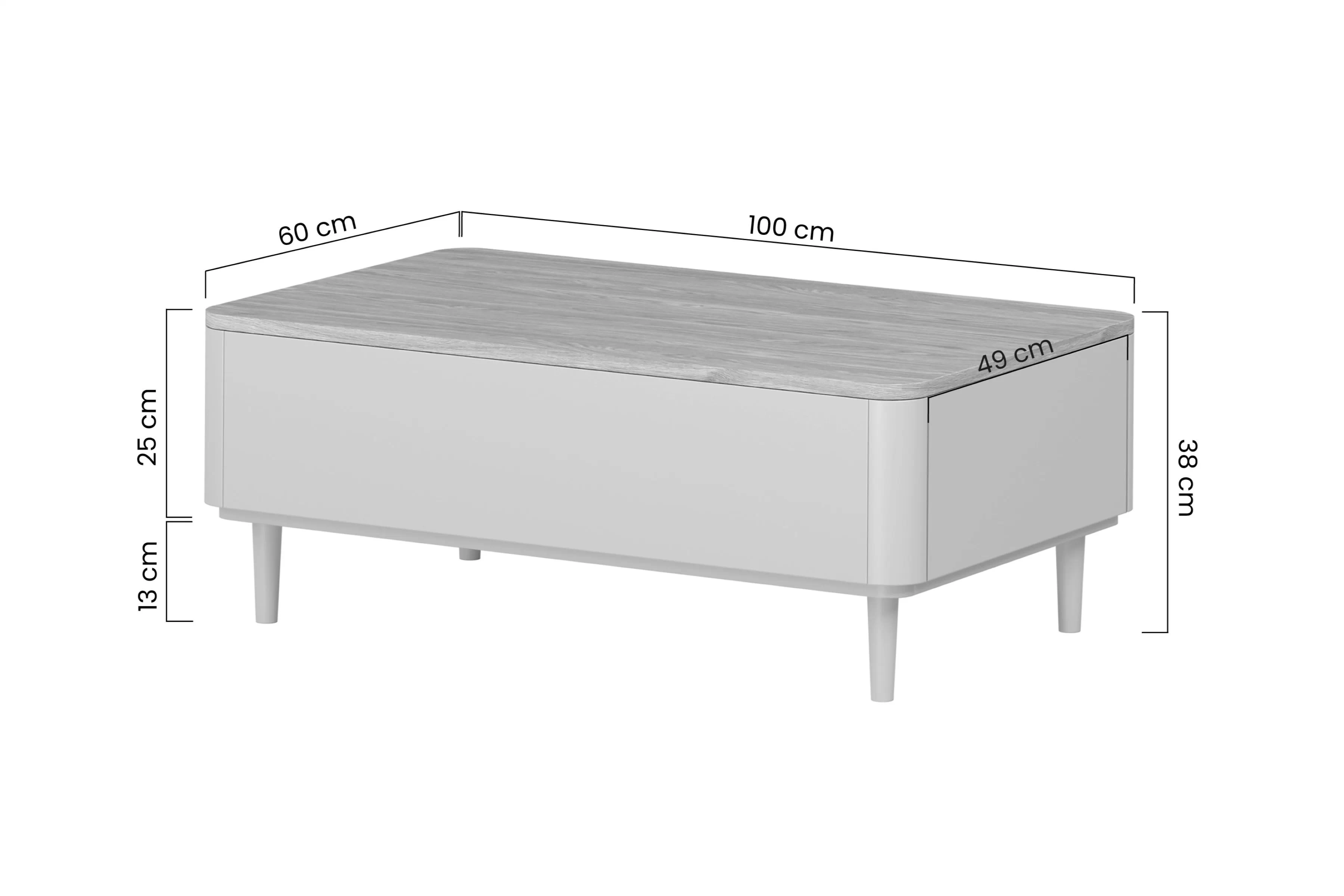Stolík kawowy Elivo 100 cm so zásuvkami na nôžkach - kašmír / Dub olejowany