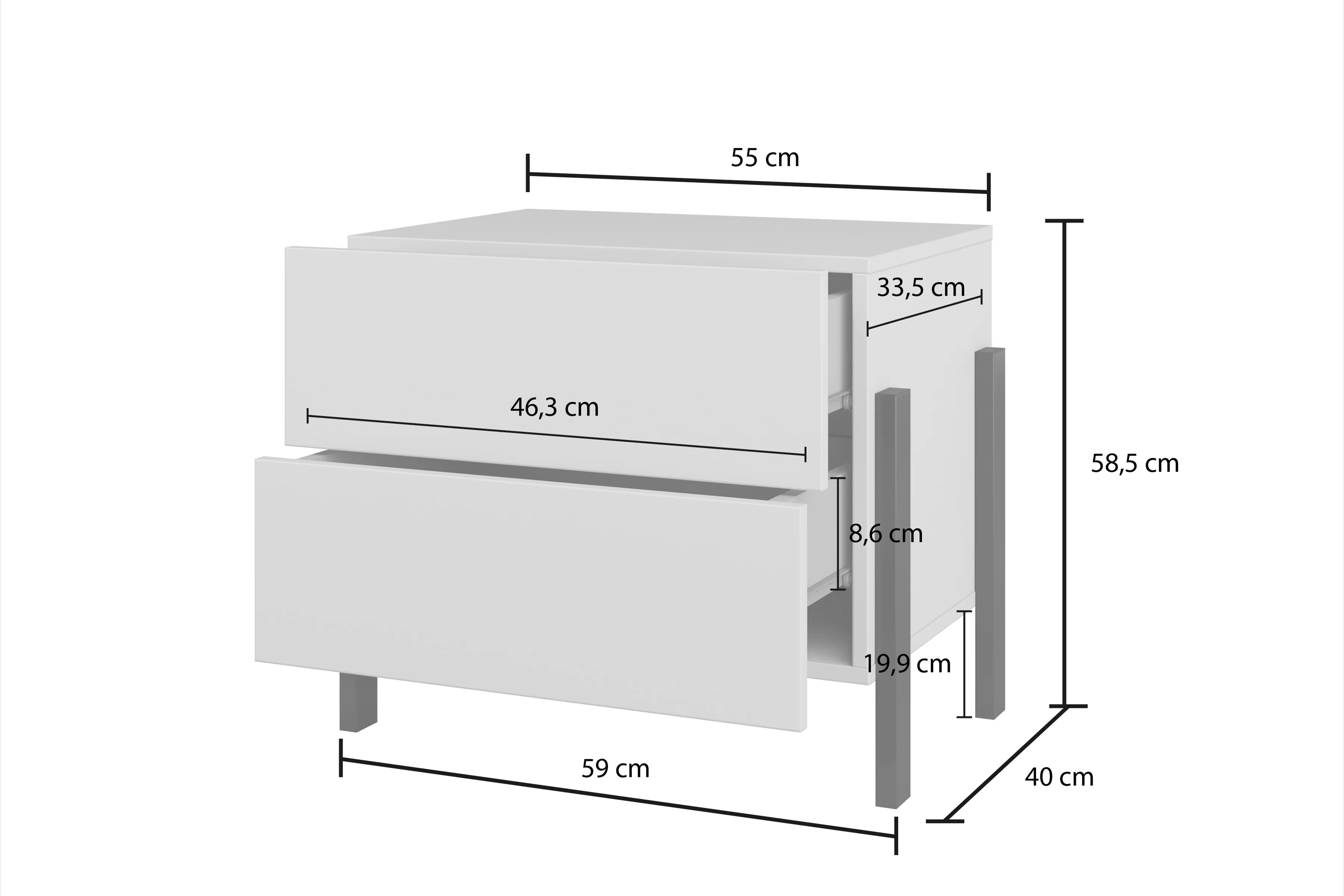 Nočný Stolík Jukon 59 cm so zásuvkami - kašmír / čierny nožičky