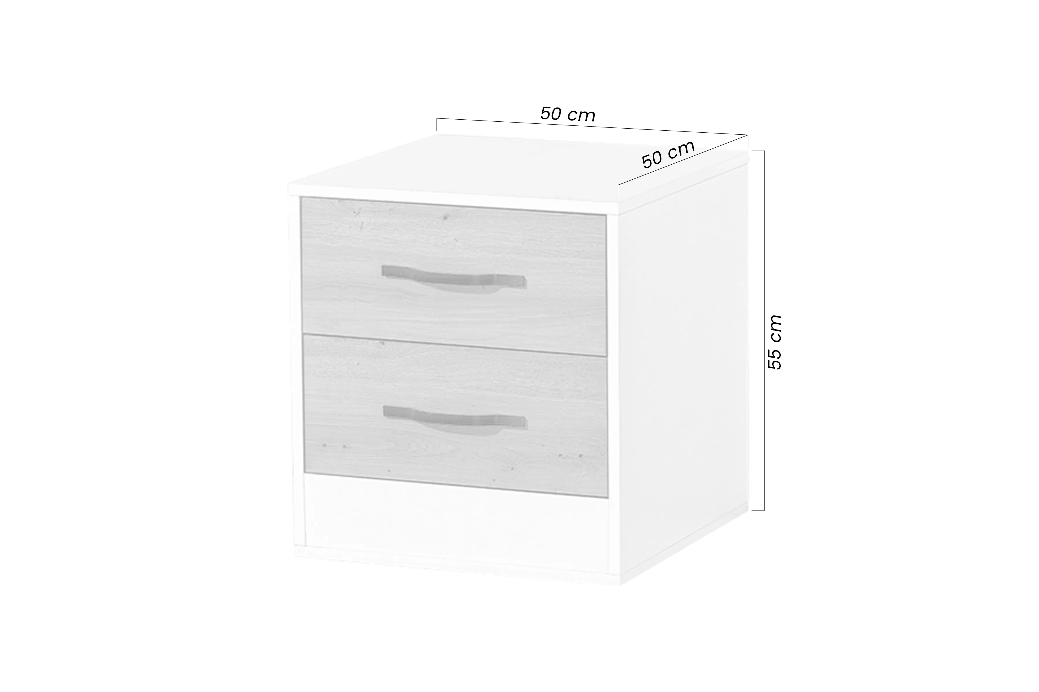 Nočný Stolík Lamaro 50 cm so zásuvkami - Biely / Úchytka Čierny 