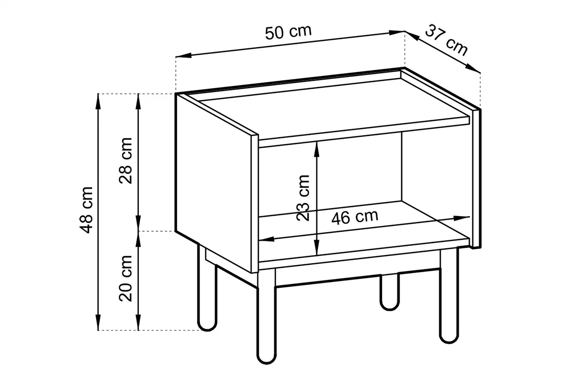 Nočný stolík Landia - dub riviera / biely mramor - rozmery