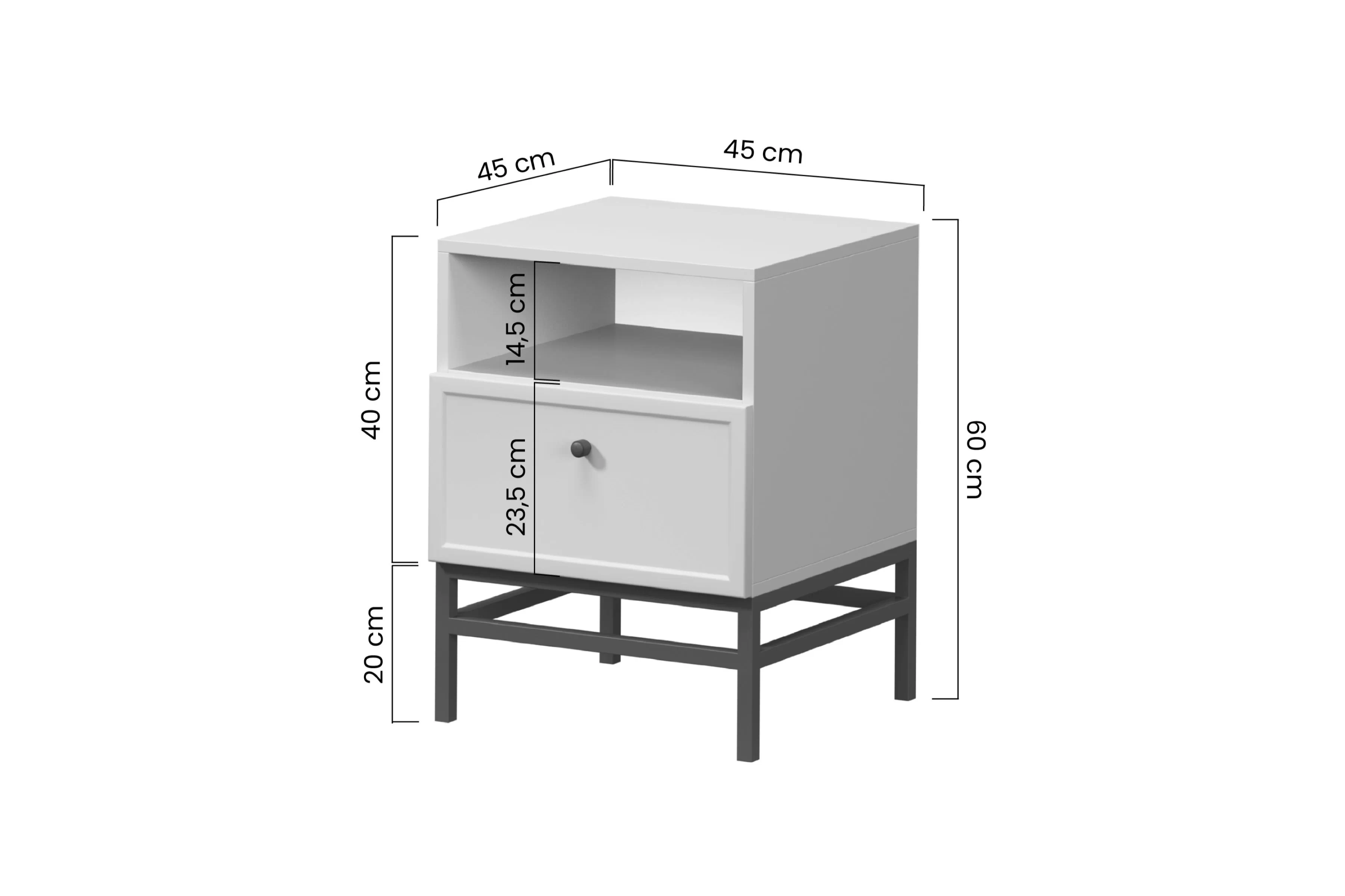 Nočný Stolík Lorini z szuflada 45 cm - kašmír / Čierny Úchytka T-bar / Rošt