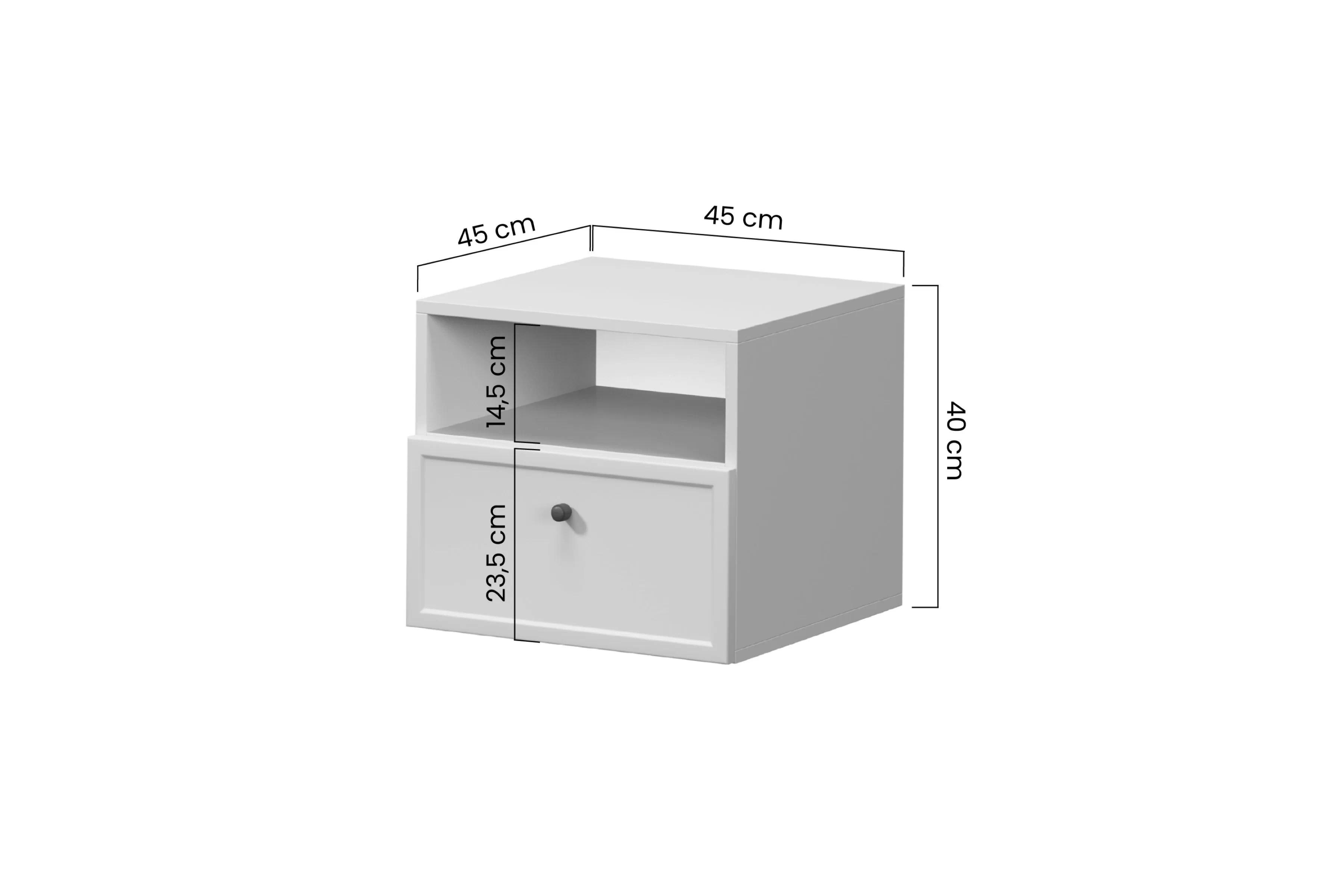 Nočný Stolík závesná Lorini z szuflada 45 cm - kašmír / Čierny Úchytka T-bar