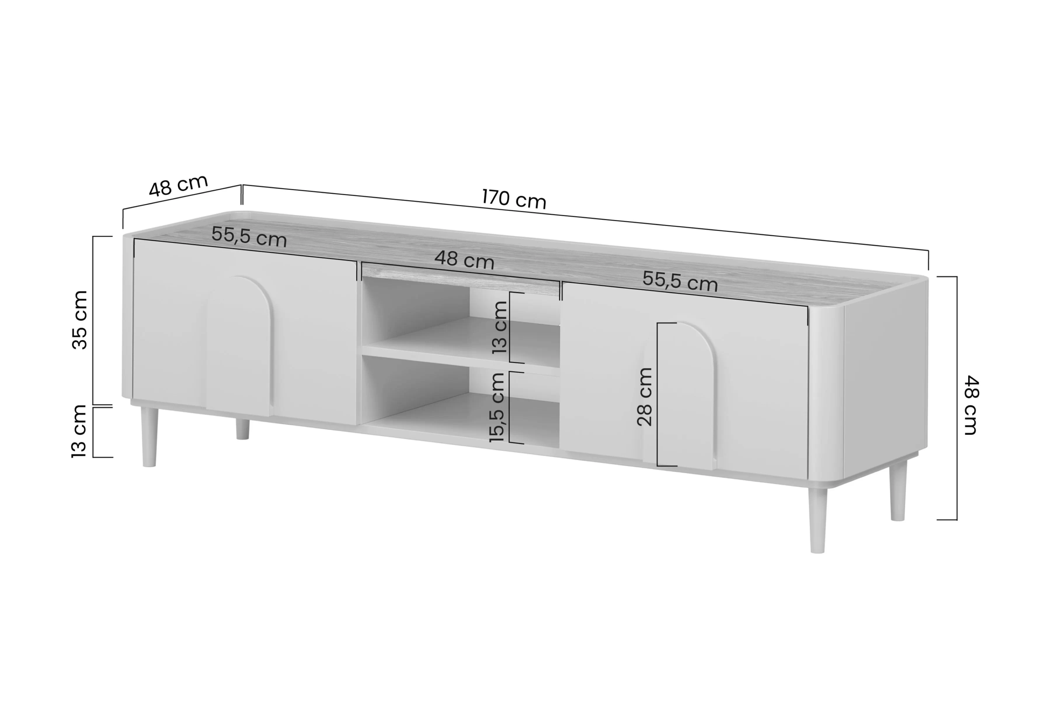 TV skrinka Amilio 170 cm z szuflada na nôžkach - eukaliptus / Dub baltic dune / úchyty Dub prírodné