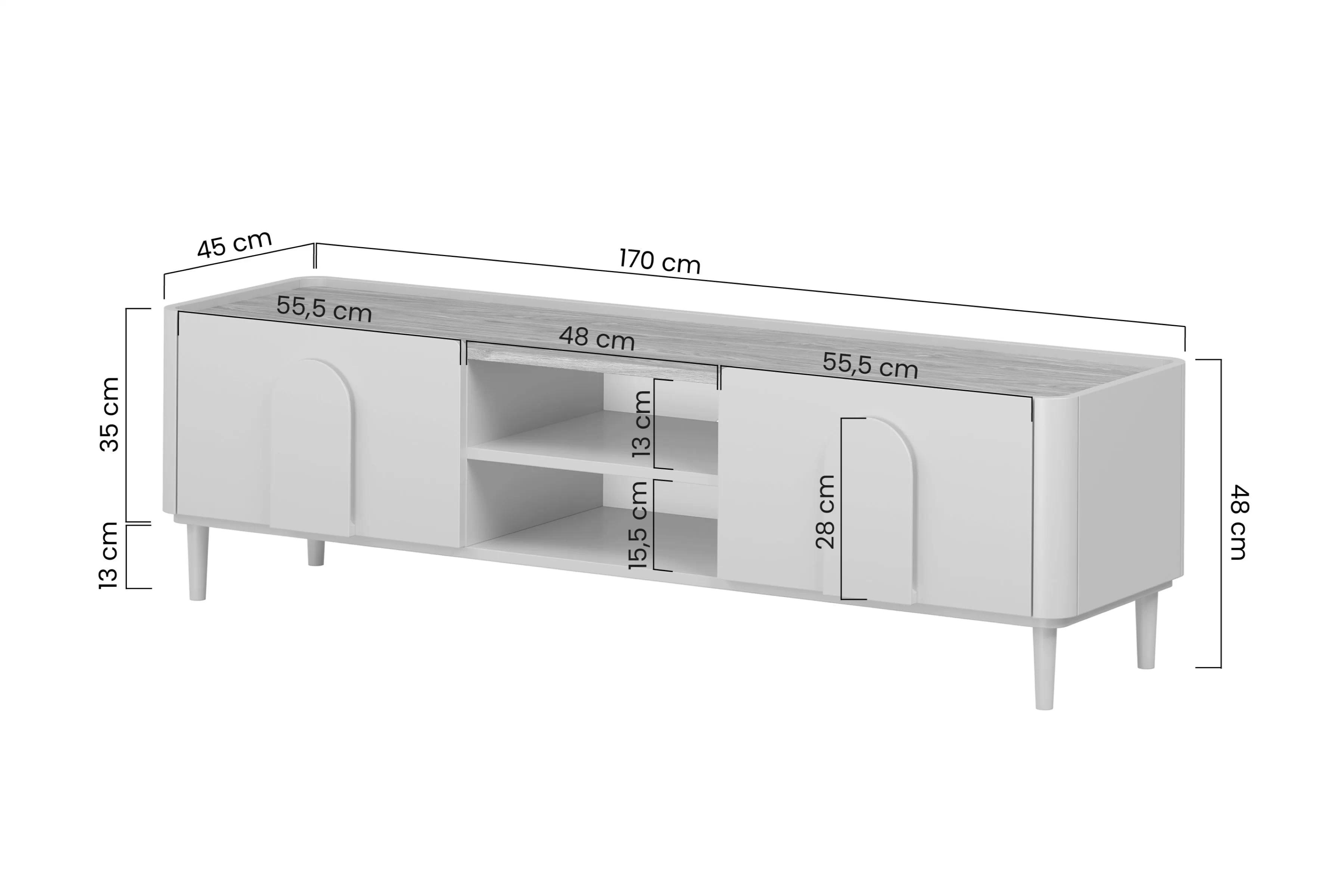 TV skrinka Amilio 170 cm z szuflada na nôžkach - eukaliptus / Dub baltic dune / úchyty Dub prírodné
