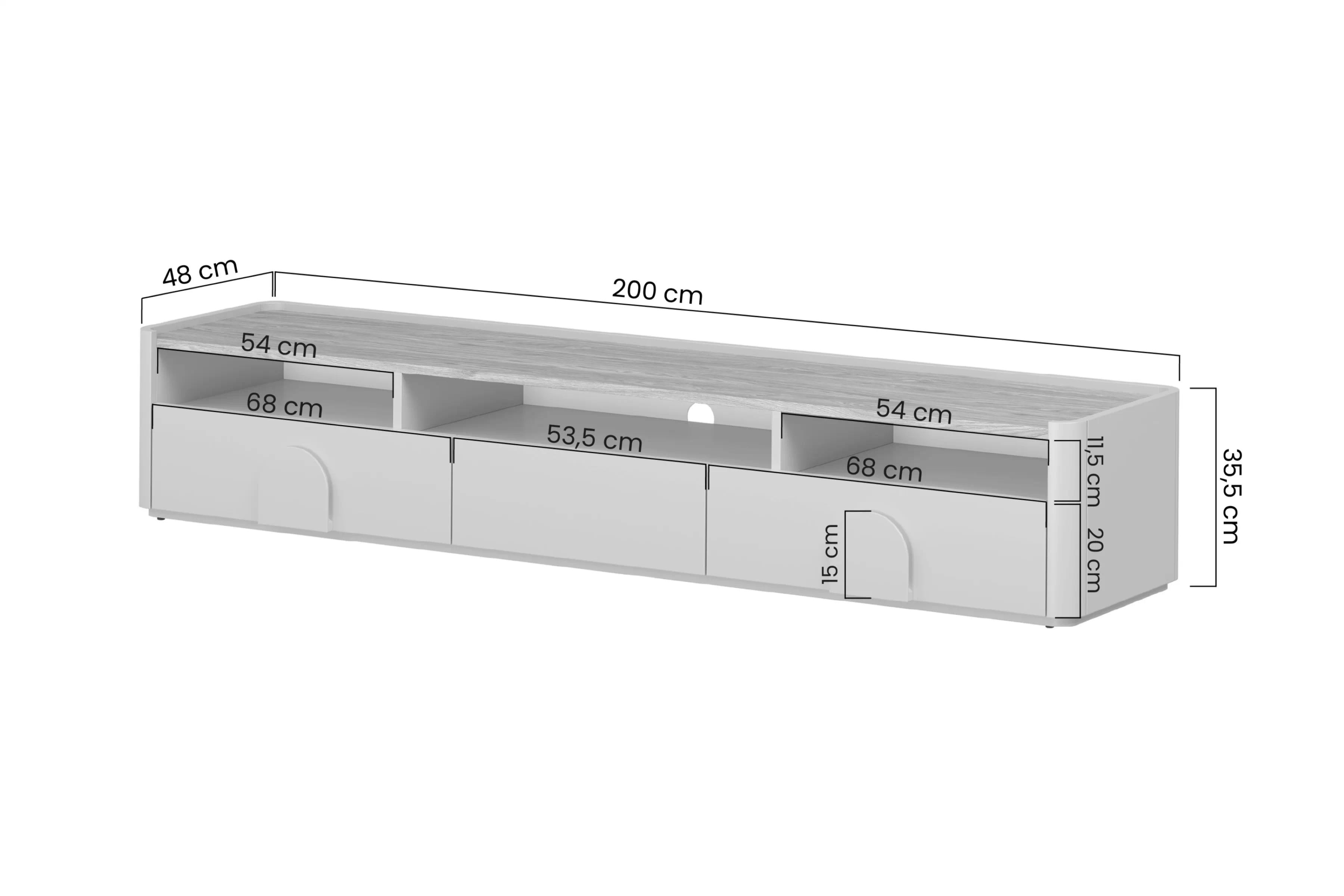 TV skrinka Amilio 200 cm so zásuvkami - eukaliptus / Dub baltic dune / úchyty Dub prírodné