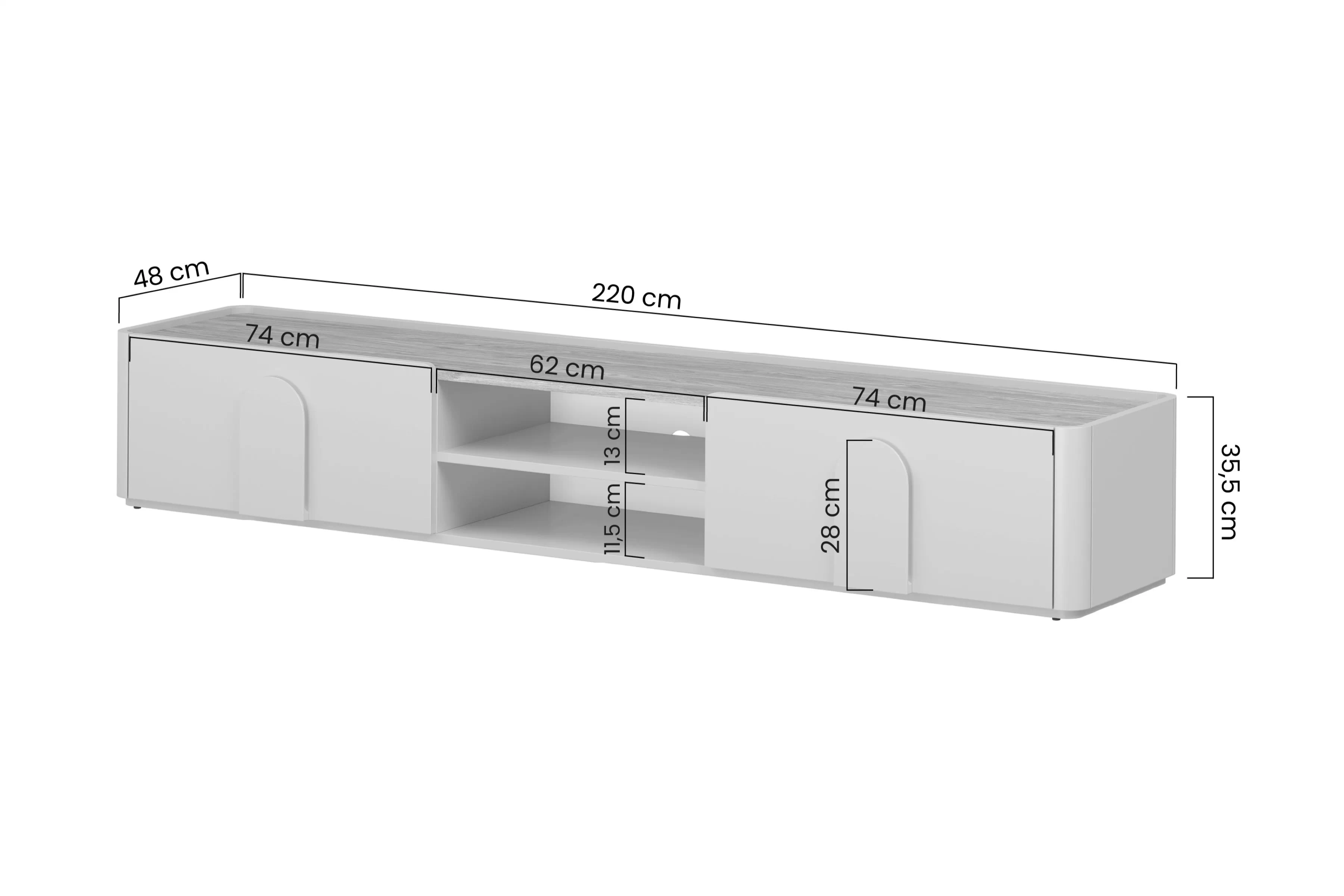 TV skrinka Amilio 220 cm z szuflada - eukaliptus / Dub baltic dune / úchyty Dub prírodné