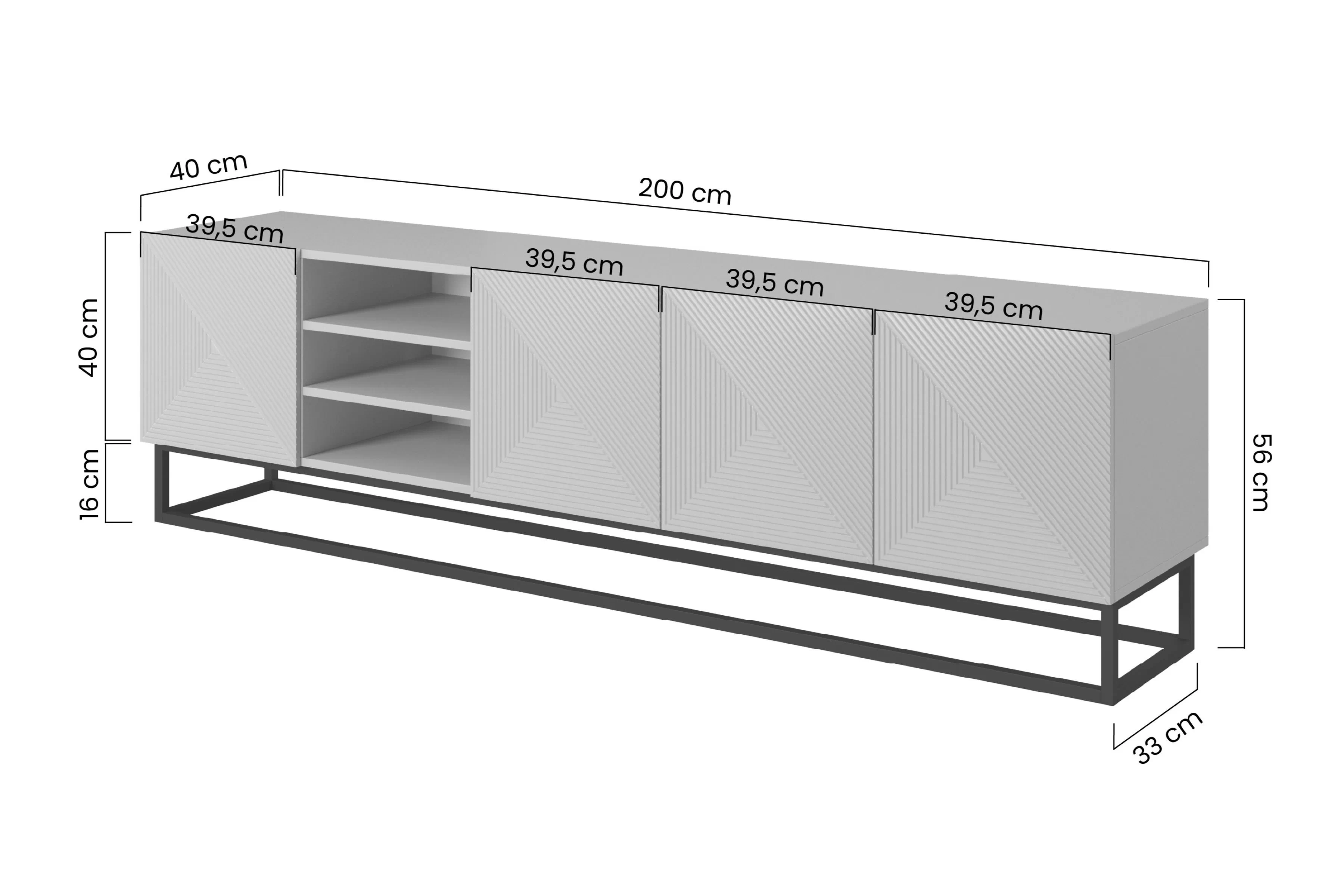 TV skrinka Asha 200 cm s frézovaným frontom i stelazem - artisan / rivier stone mat
