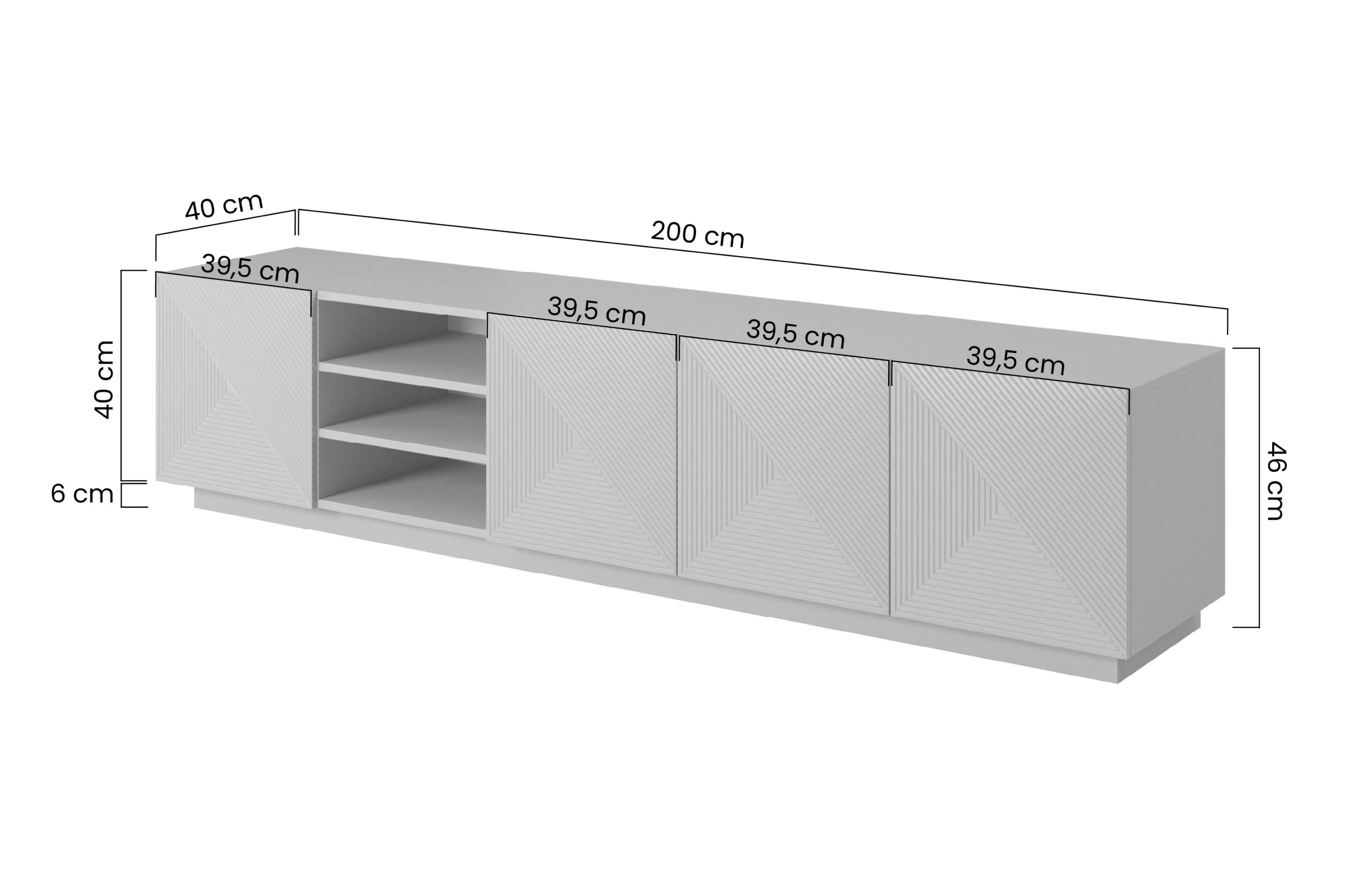 TV skrinka Asha 200 cm s frézovaným frontom i wneka - Čierny mat