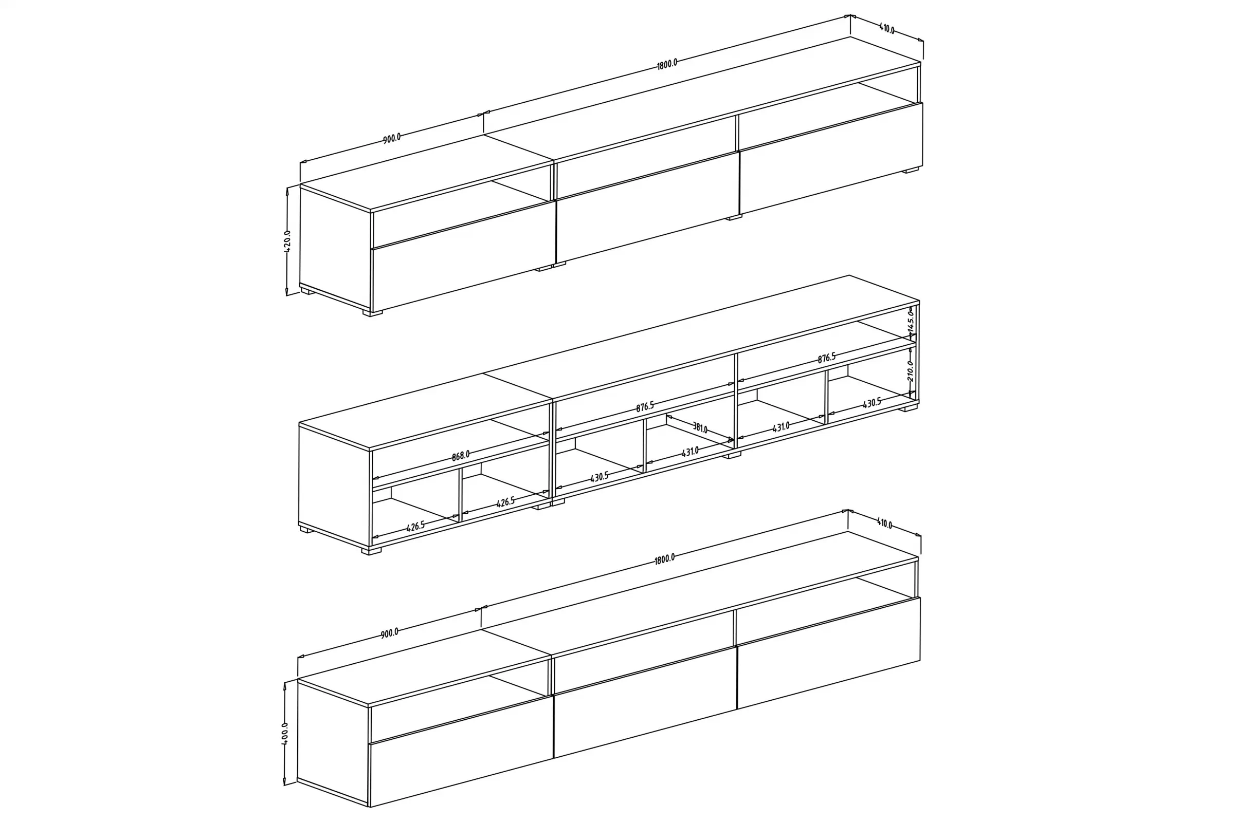 TV skrinka Baros 40 - 270 cm - svetlý beton