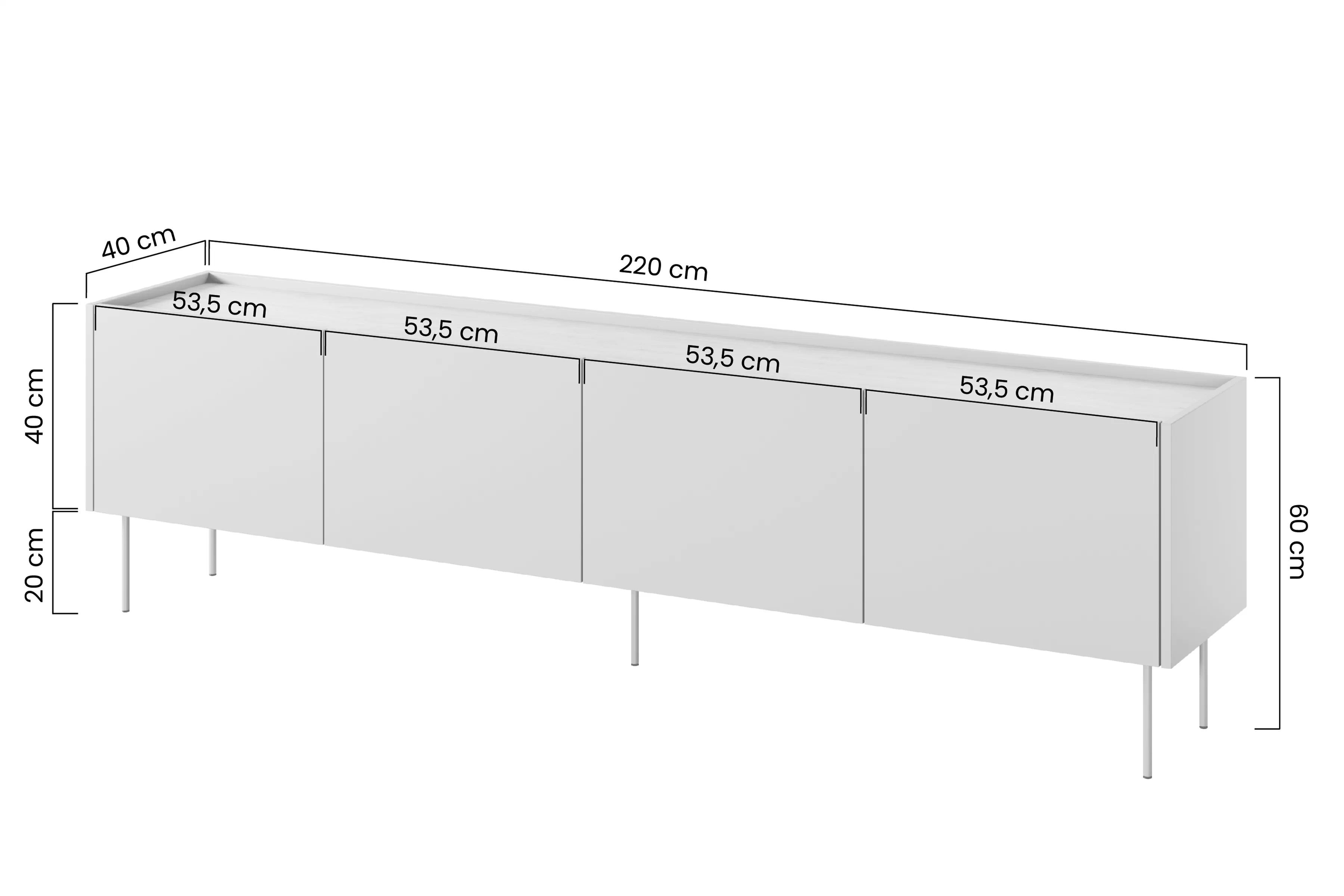 TV skrinka Desin 220 cm z 2 ukrytymi zásuvkami - Čierny mat / Dub nagano