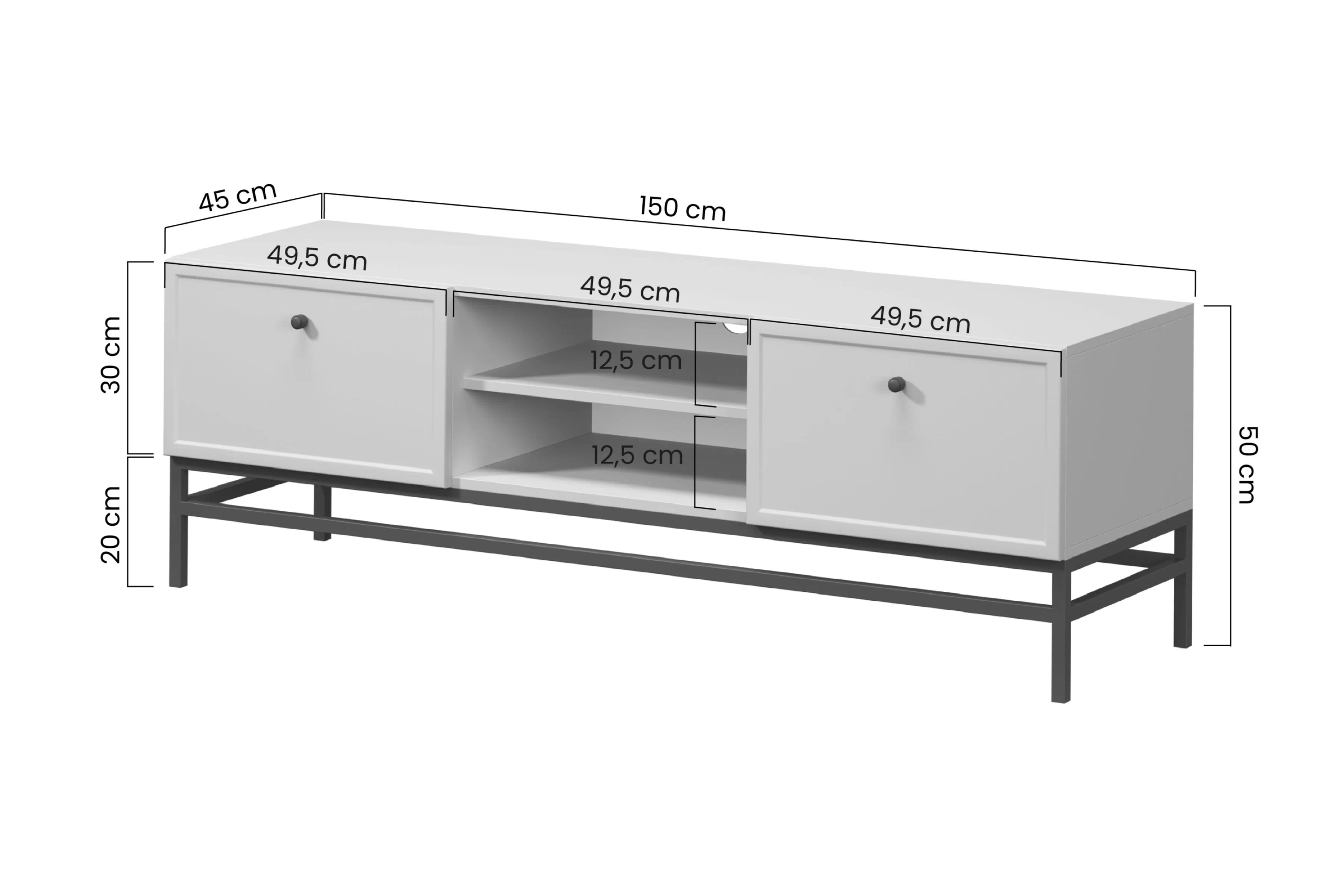 TV skrinka Lorini 150 cm so zásuvkami - kašmír / čierny úchyty / Rošt