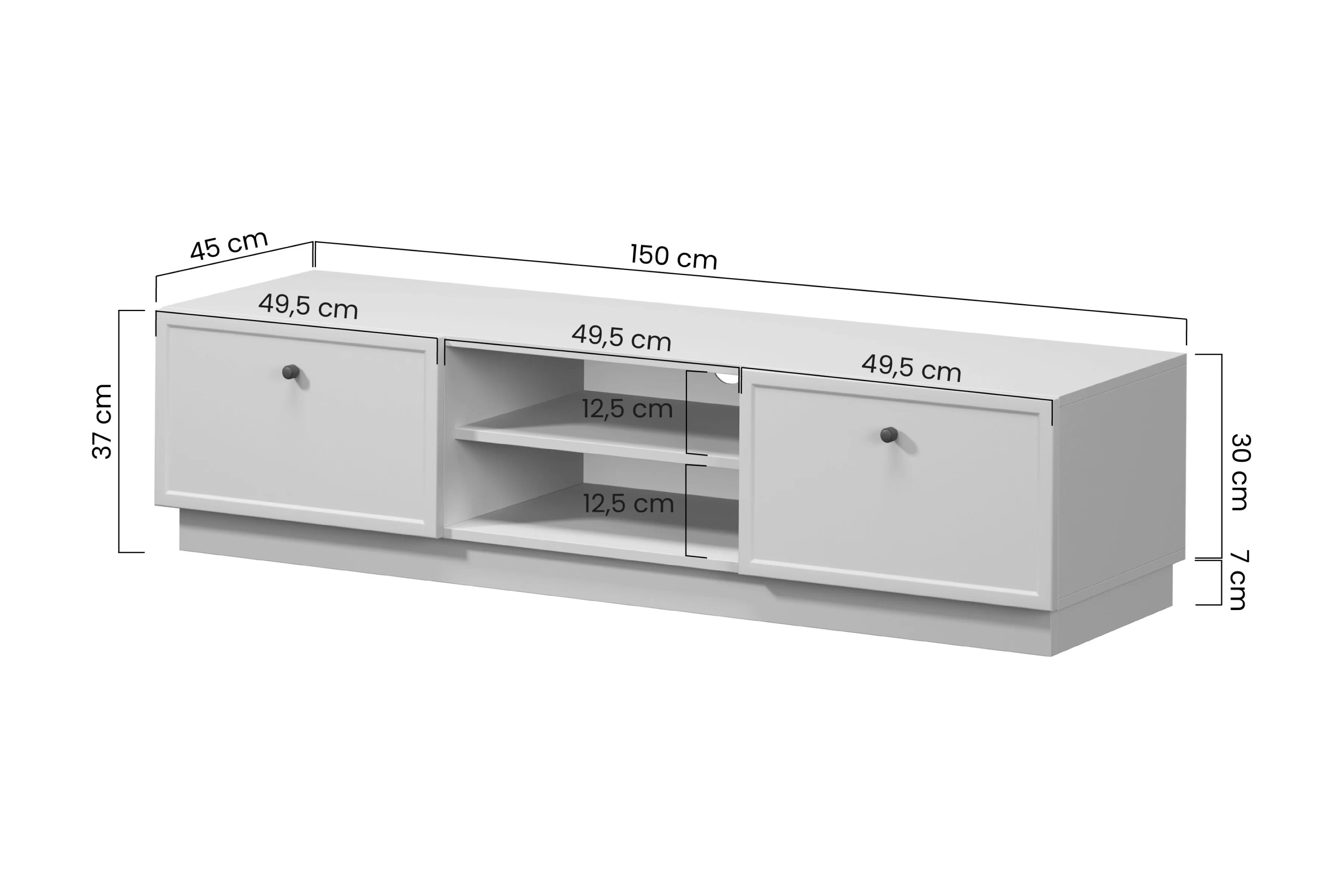 TV skrinka Lorini 150 cm so zásuvkami - kašmír / čierny úchyty T-bar