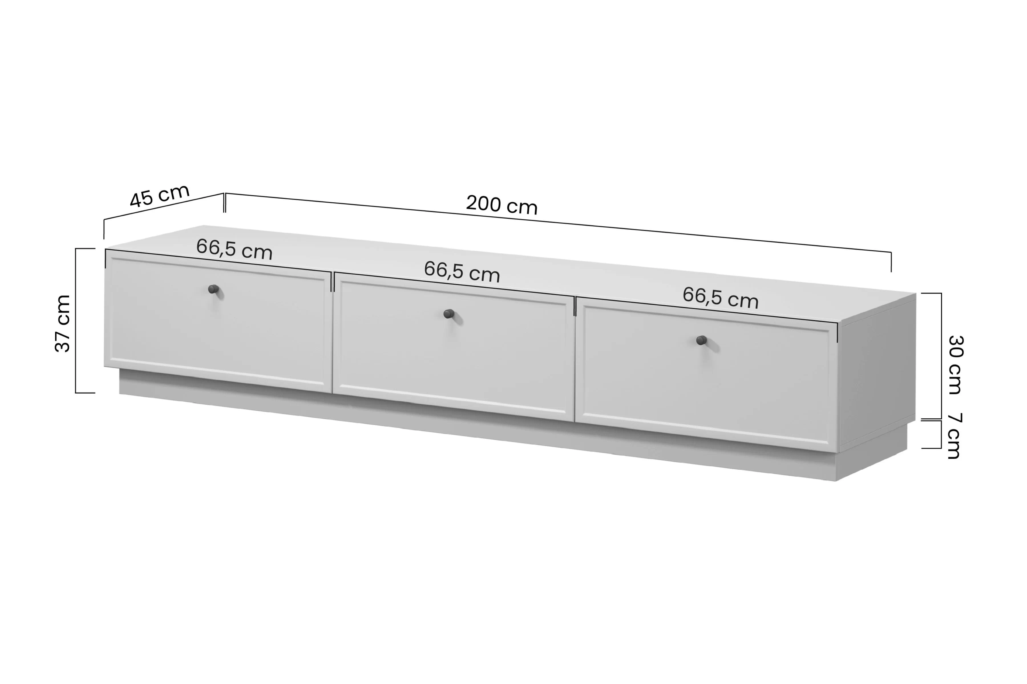 TV skrinka Lorini 200 cm so zásuvkami - kašmír / čierny úchyty T-bar